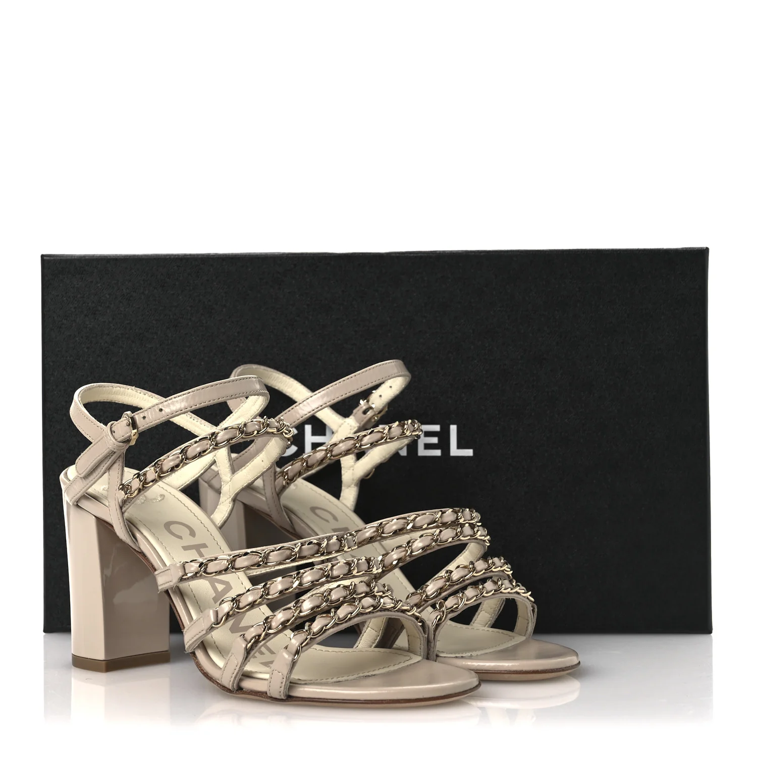 Calfskin Chain Sandals 36 Dark Beige - Image 11