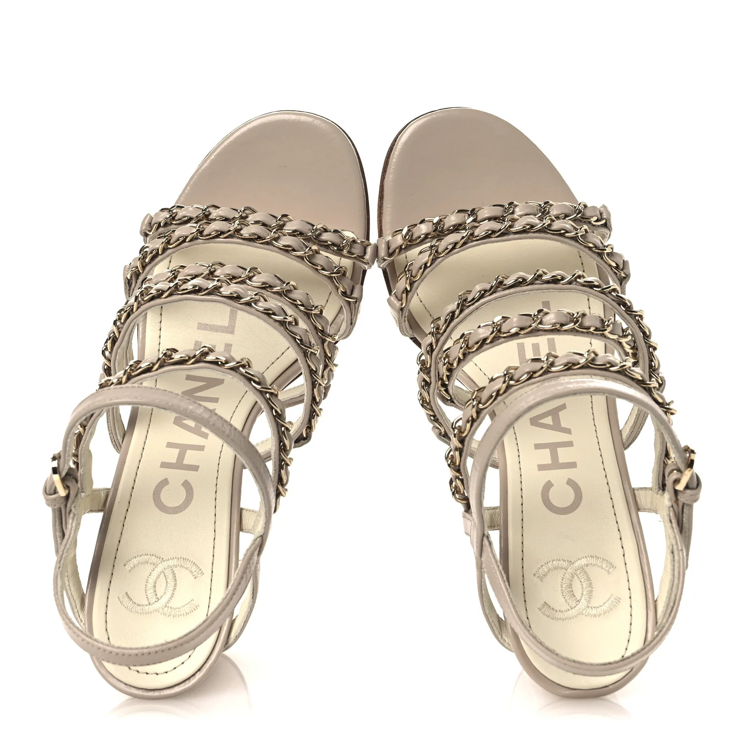 Calfskin Chain Sandals 36 Dark Beige - Image 2