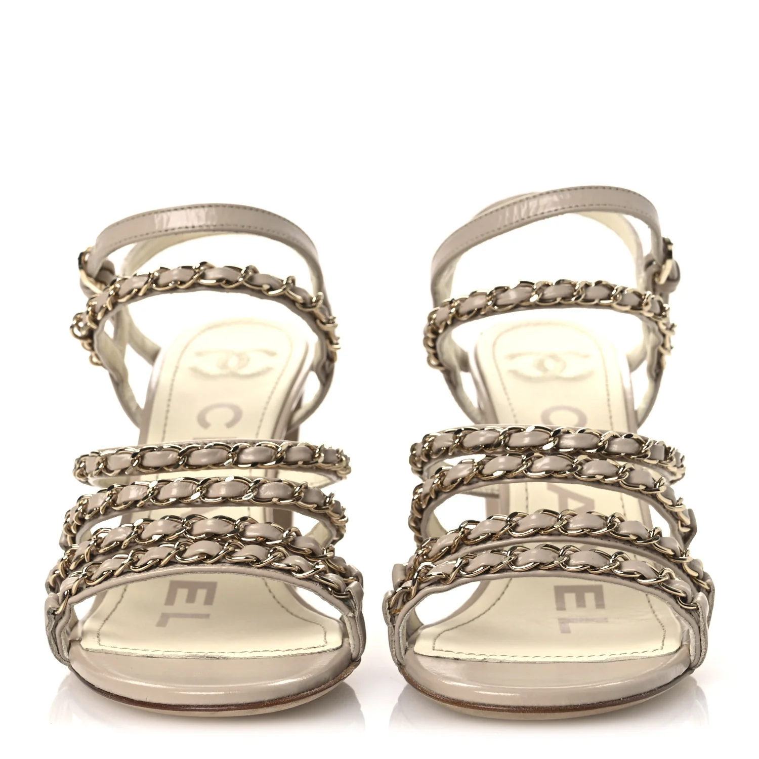 Calfskin Chain Sandals 36 Dark Beige - Image 3