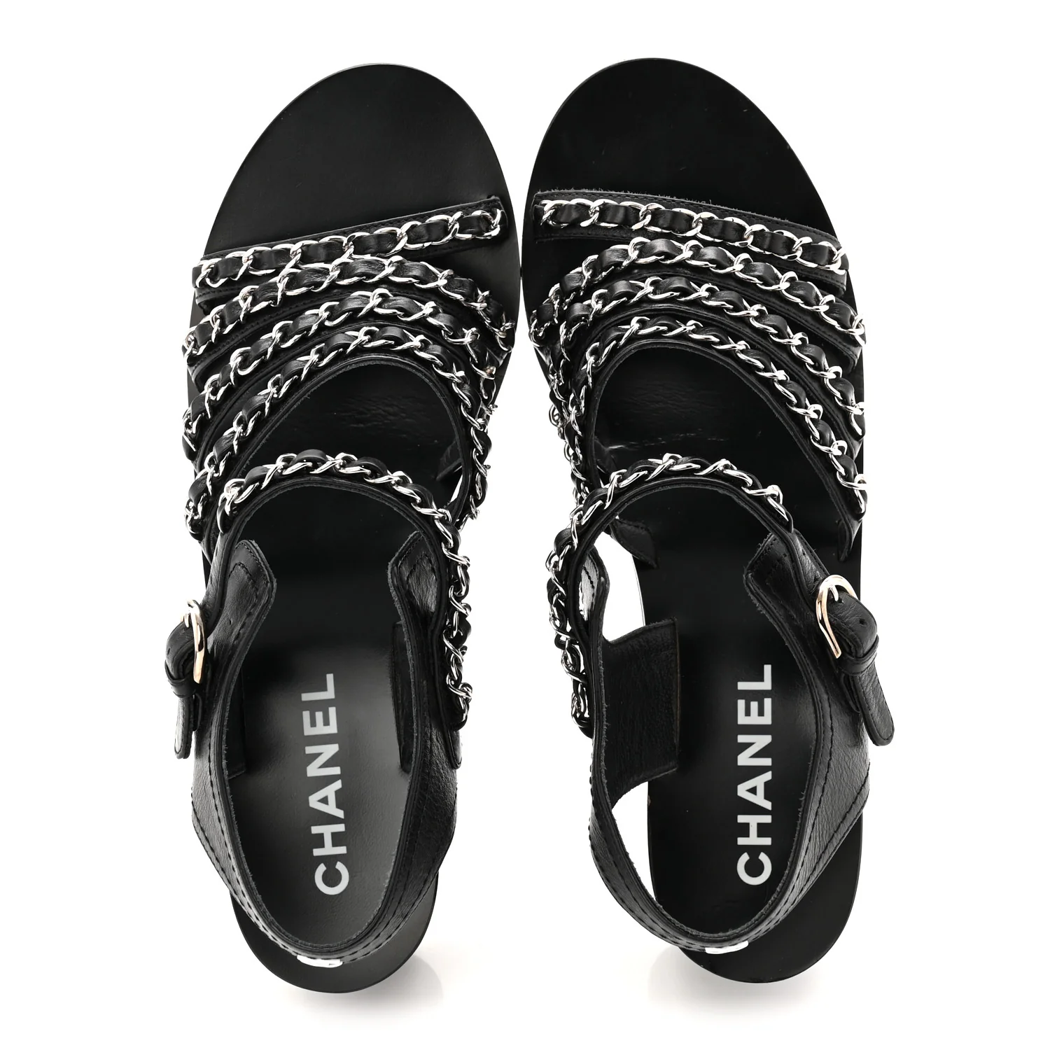 Calfskin Chain Sandals 37 Black - Image 5