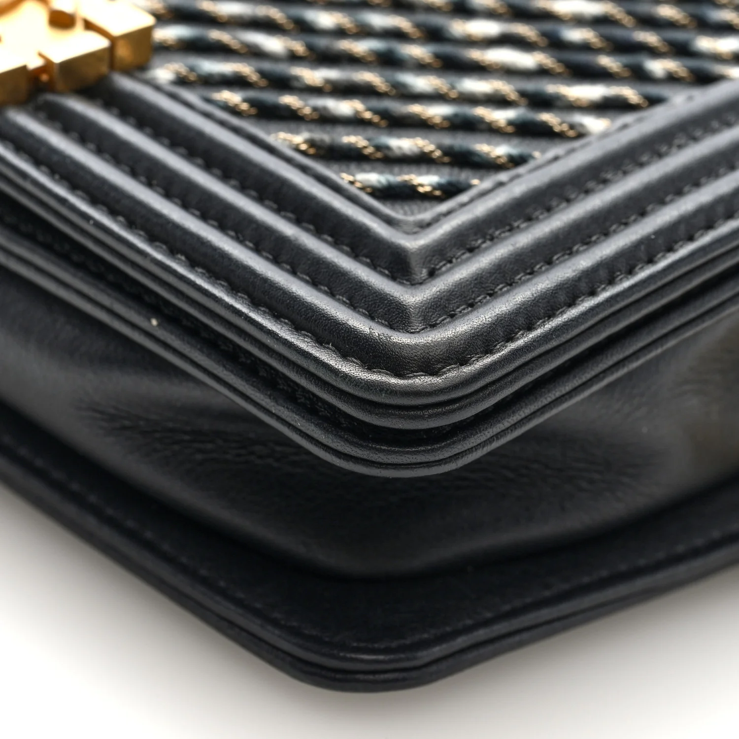 Calfskin Chevron Embroidered Boy By The Sea Flap Waist Belt Bag Black - Image 10