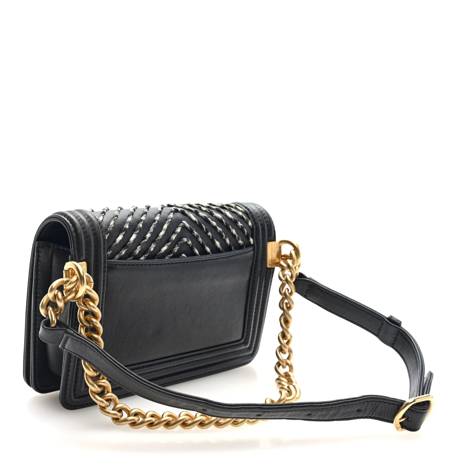 Calfskin Chevron Embroidered Boy By The Sea Flap Waist Belt Bag Black - Image 3
