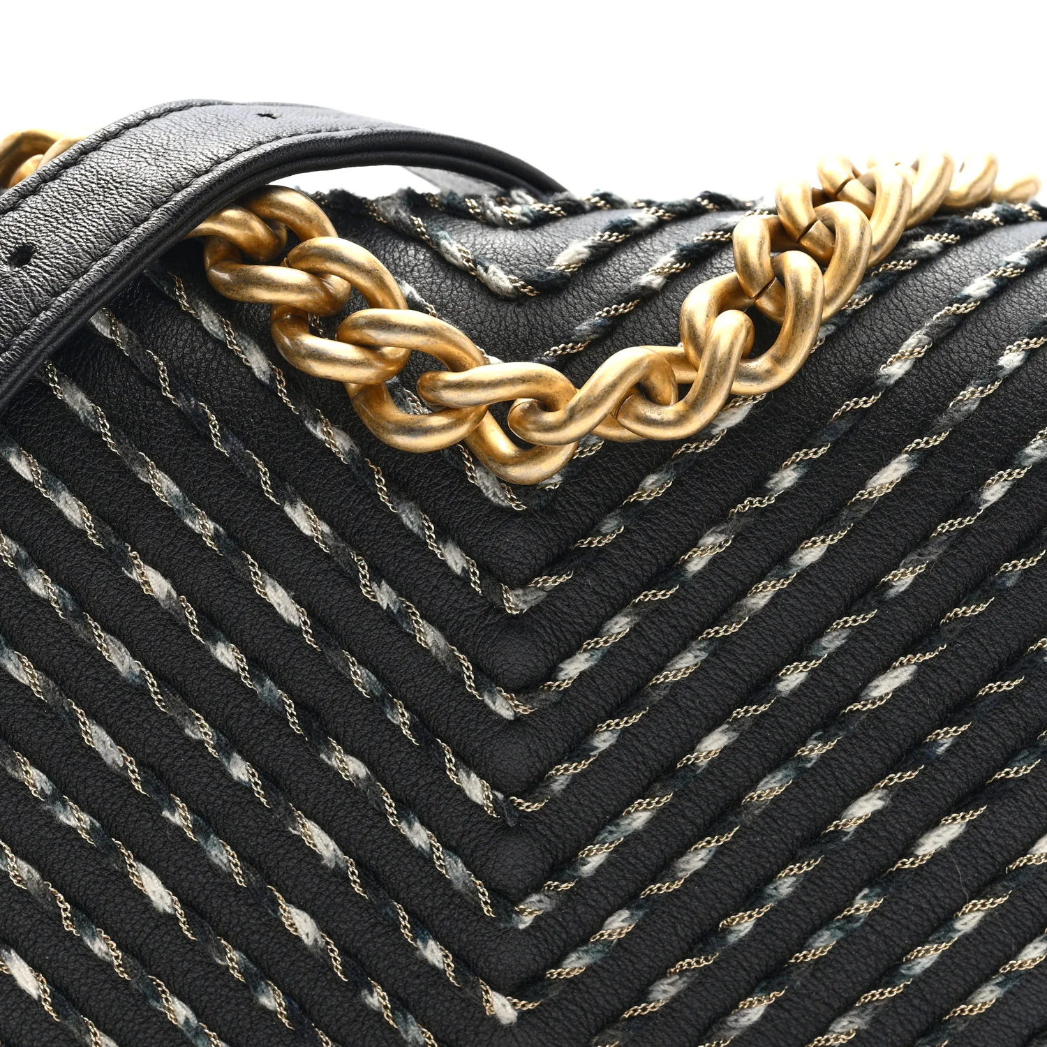 Calfskin Chevron Embroidered Boy By The Sea Flap Waist Belt Bag Black - Image 8