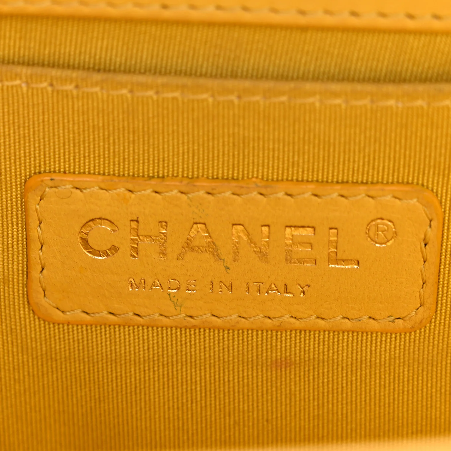 Calfskin Chevron Embroidered Medium Flap Yellow - Image 10