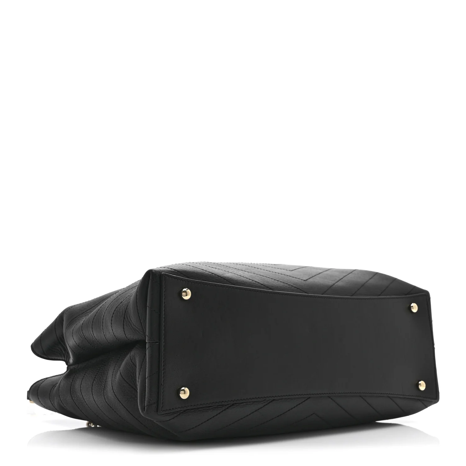 Calfskin Chevron Quilted Large Shopping Tote Black - Image 4