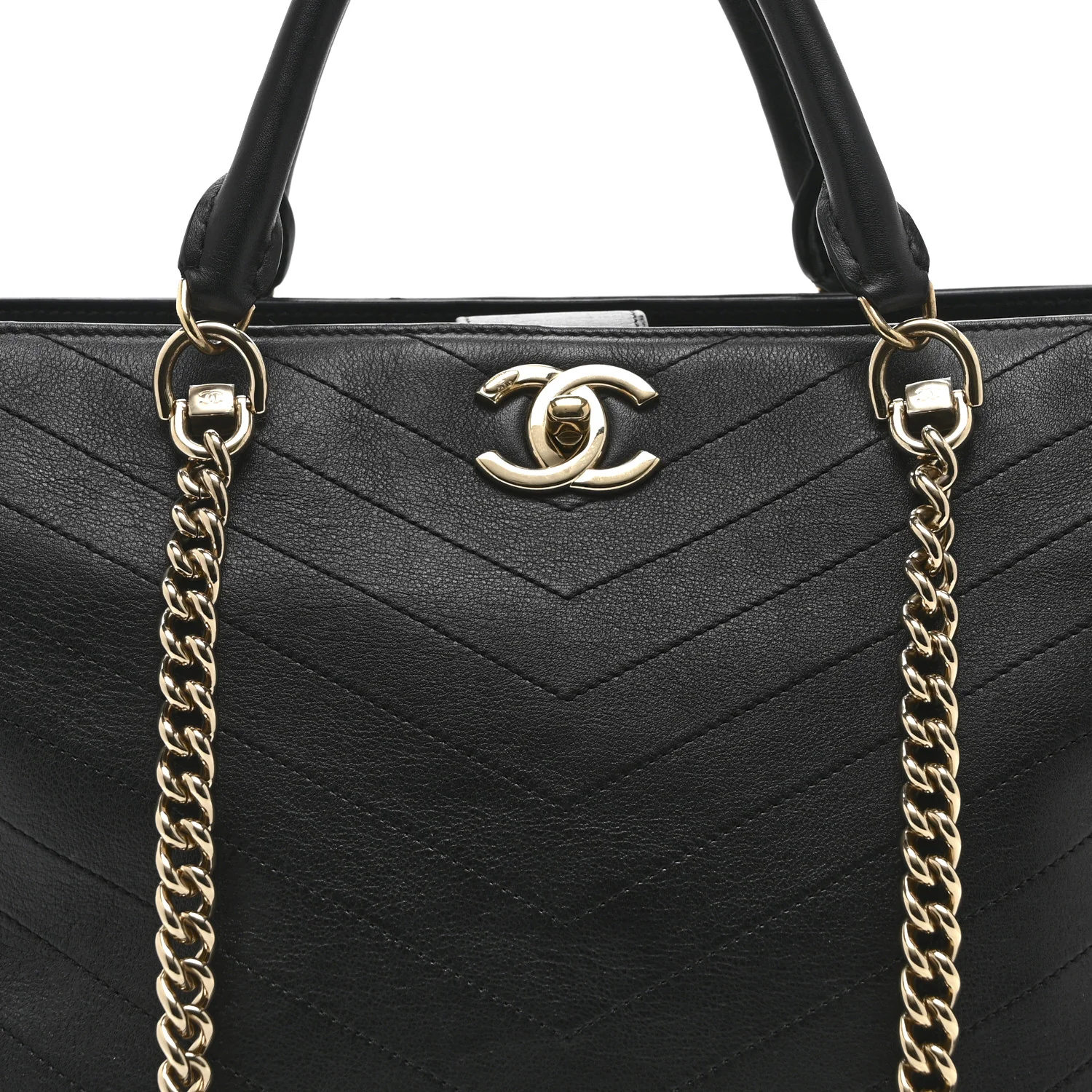 Calfskin Chevron Quilted Large Shopping Tote Black - Image 8