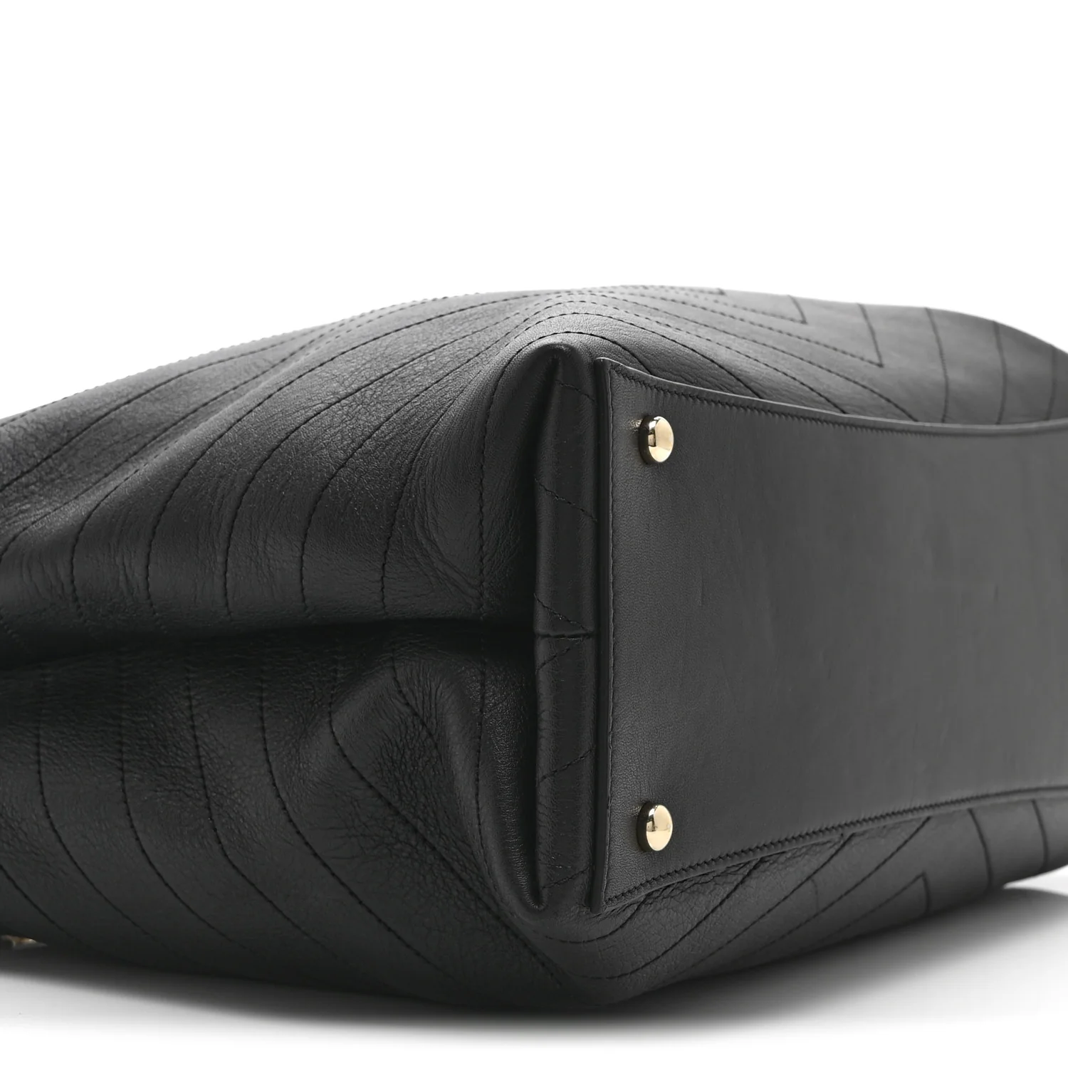 Calfskin Chevron Quilted Large Shopping Tote Black - Image 9