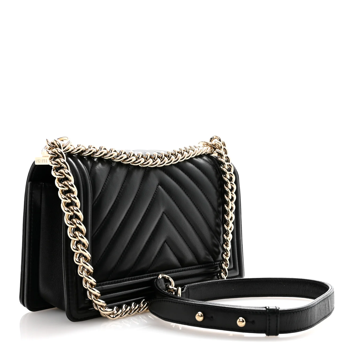 Calfskin Chevron Quilted Medium Boy Flap Black - Image 3