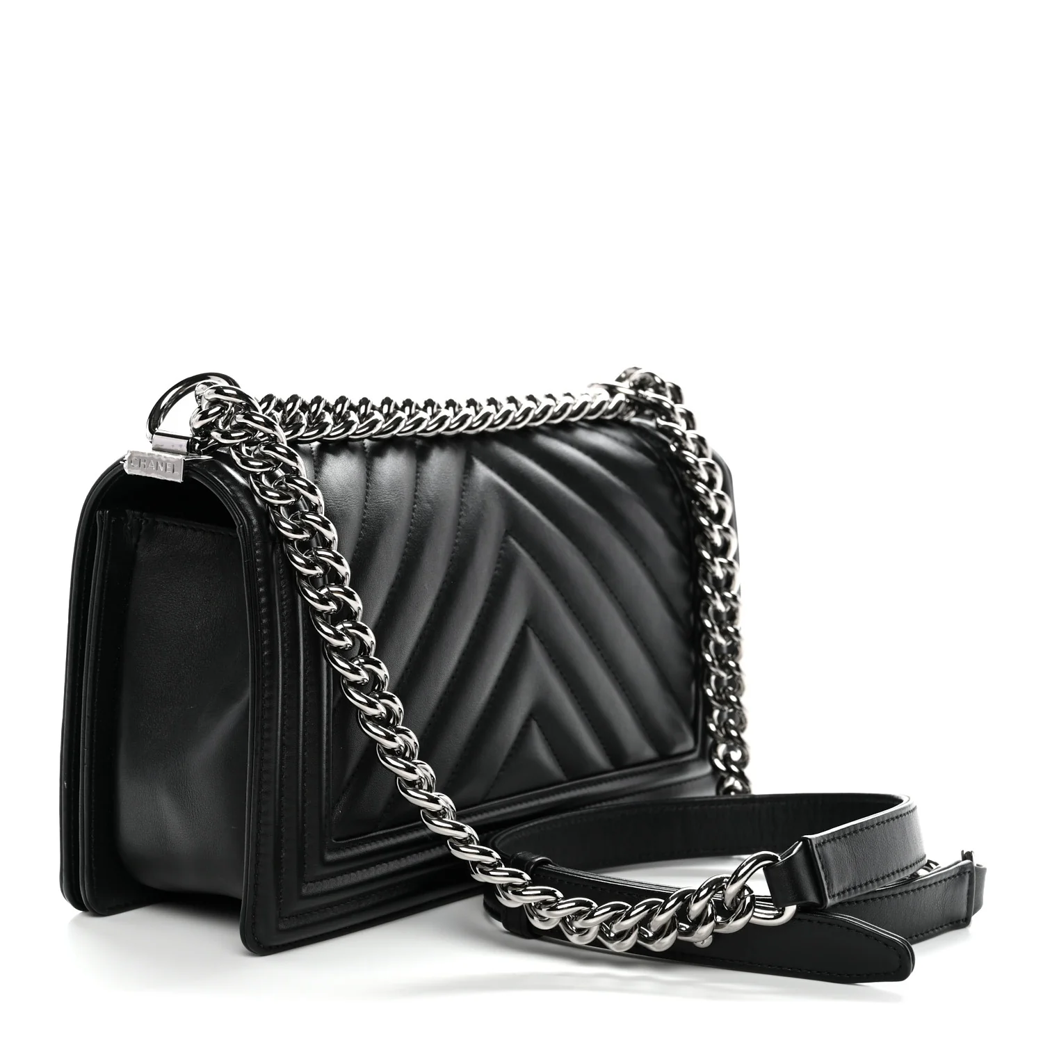 Calfskin Chevron Quilted Medium Boy Flap Black - Image 3