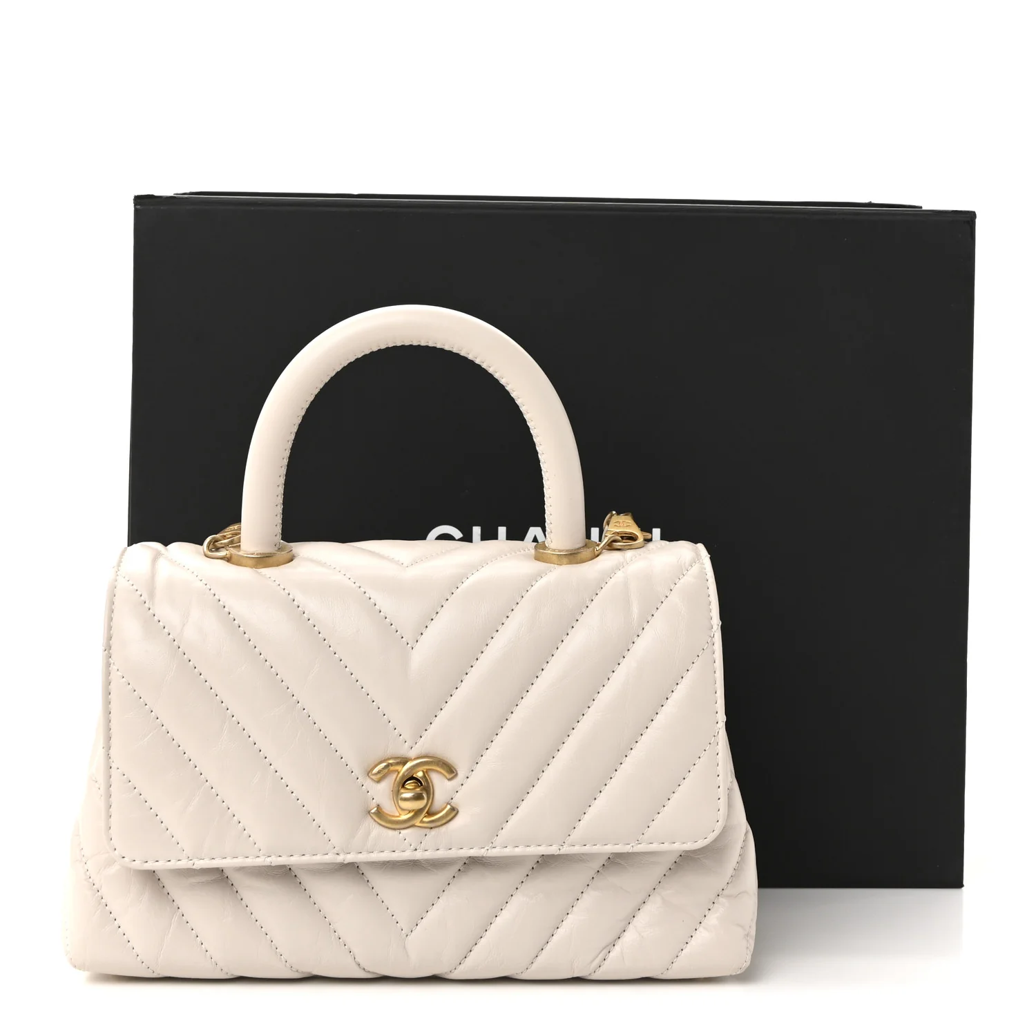 Calfskin Chevron Quilted Mini Coco Handle Flap Rose Pale - Image 11