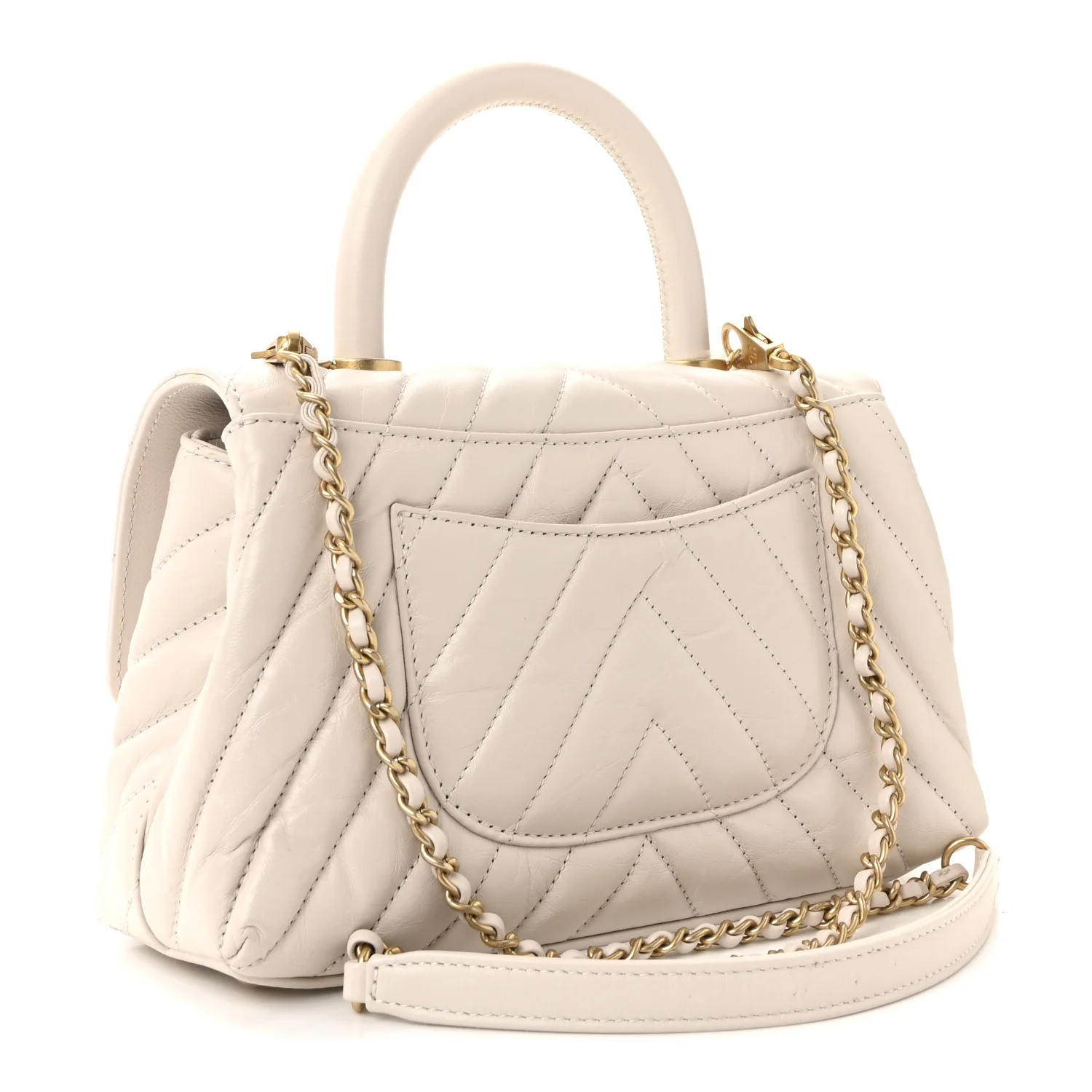 Calfskin Chevron Quilted Mini Coco Handle Flap Rose Pale - Image 3