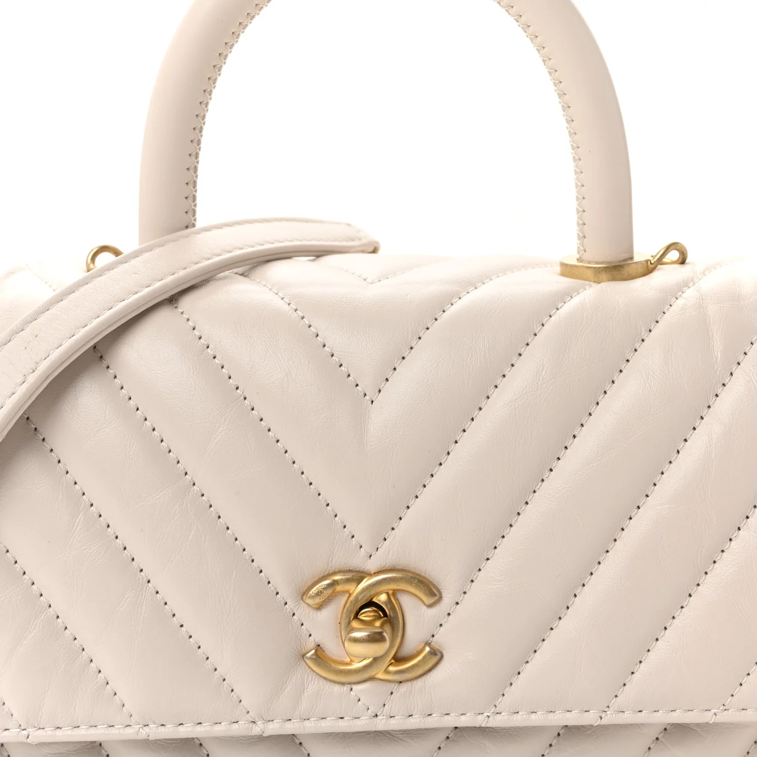 Calfskin Chevron Quilted Mini Coco Handle Flap Rose Pale - Image 8
