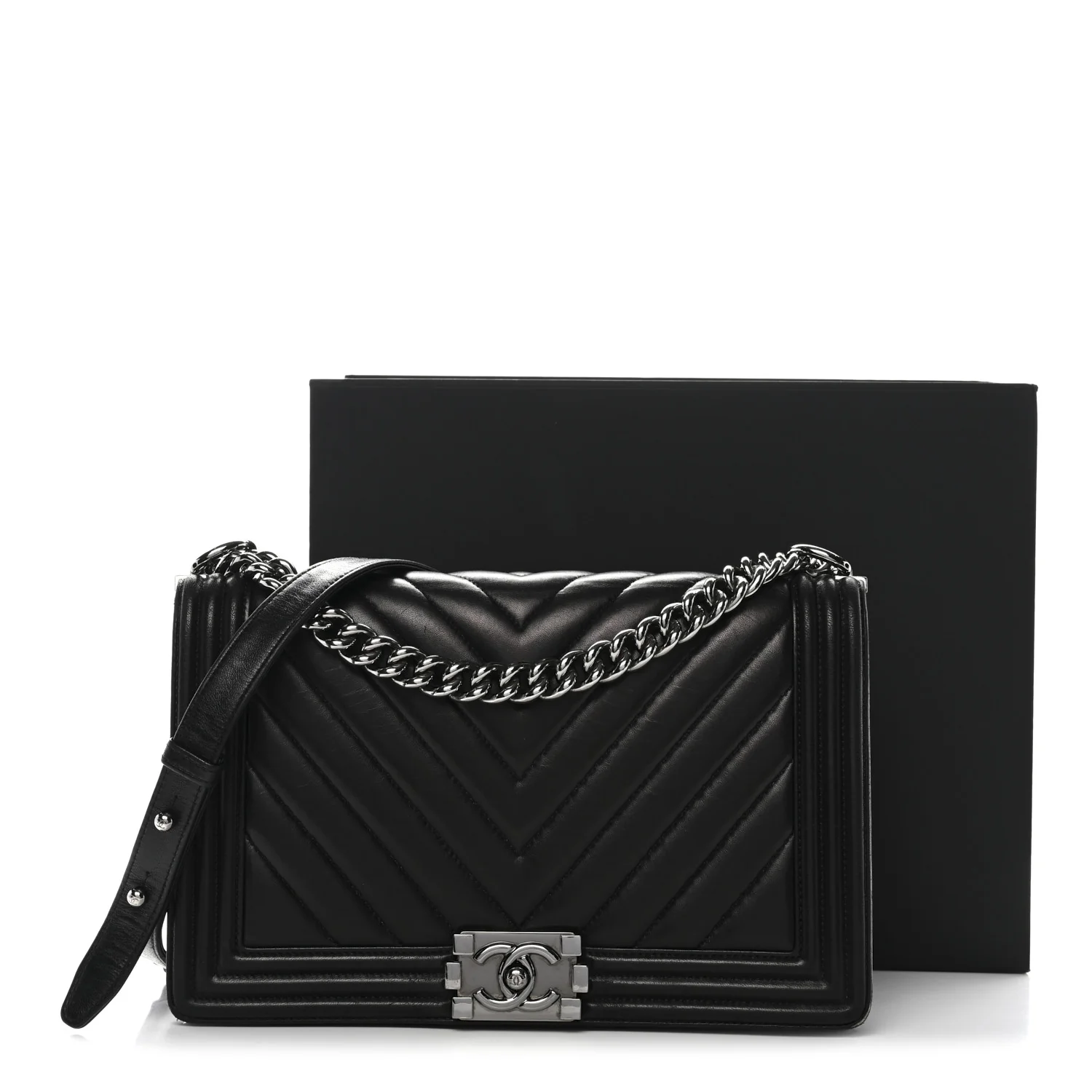 Calfskin Chevron Quilted New Medium Boy Flap Black - Image 5