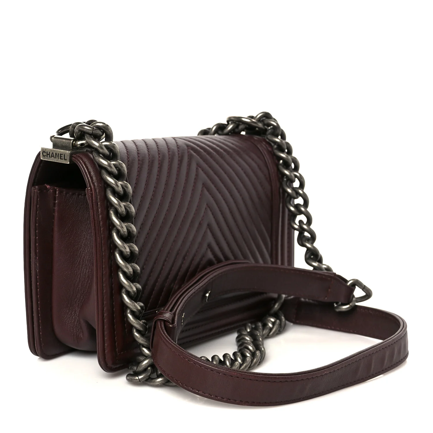 Calfskin Chevron Quilted Small Boy Flap Burgundy - Image 3