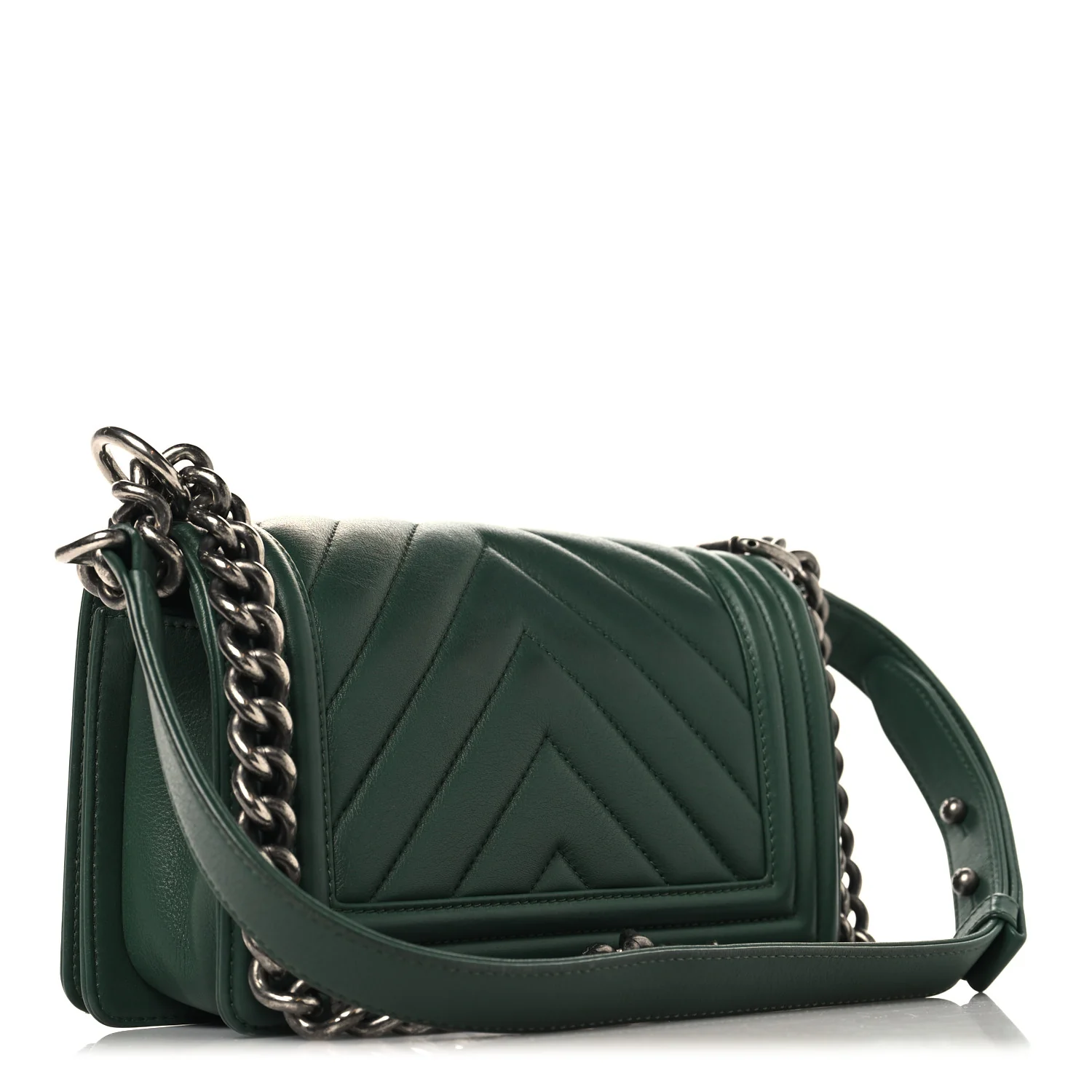 Calfskin Chevron Quilted Small Boy Flap Green - Image 3