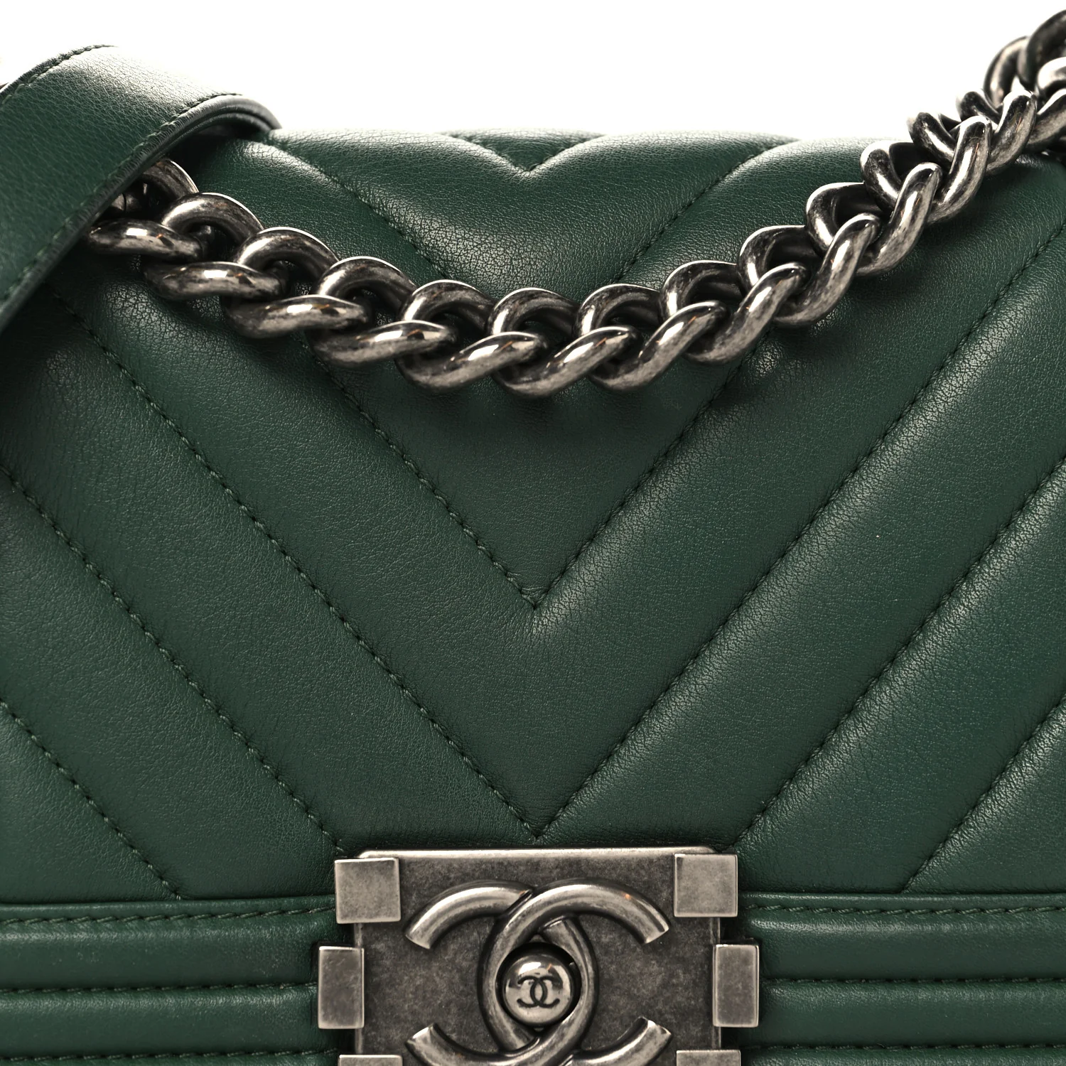 Calfskin Chevron Quilted Small Boy Flap Green - Image 8
