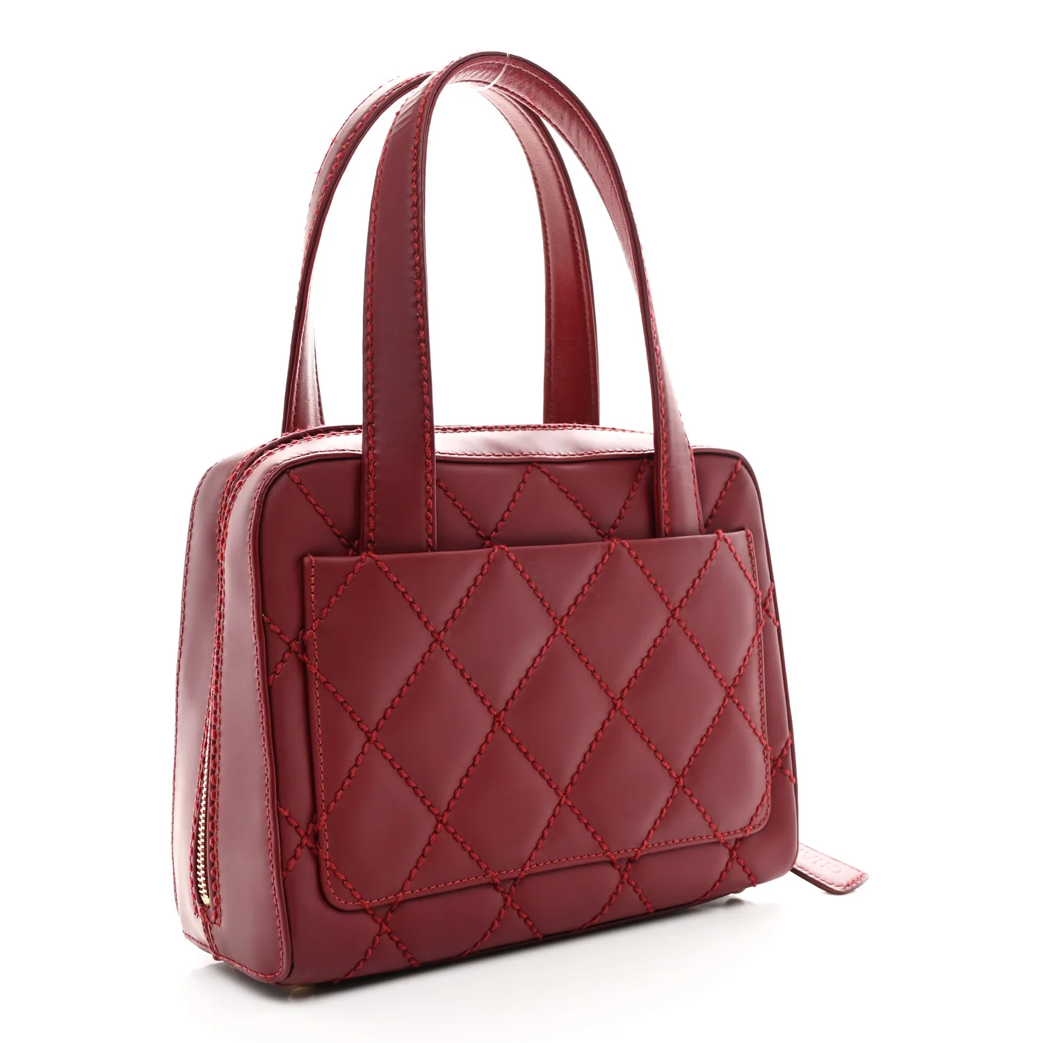 Calfskin Contrast Stitch Small Surpique Bowler Red - Image 4