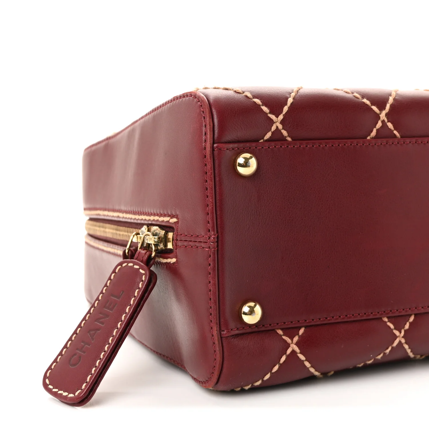 Calfskin Contrast Stitch Surpique Bowler Red - Image 10