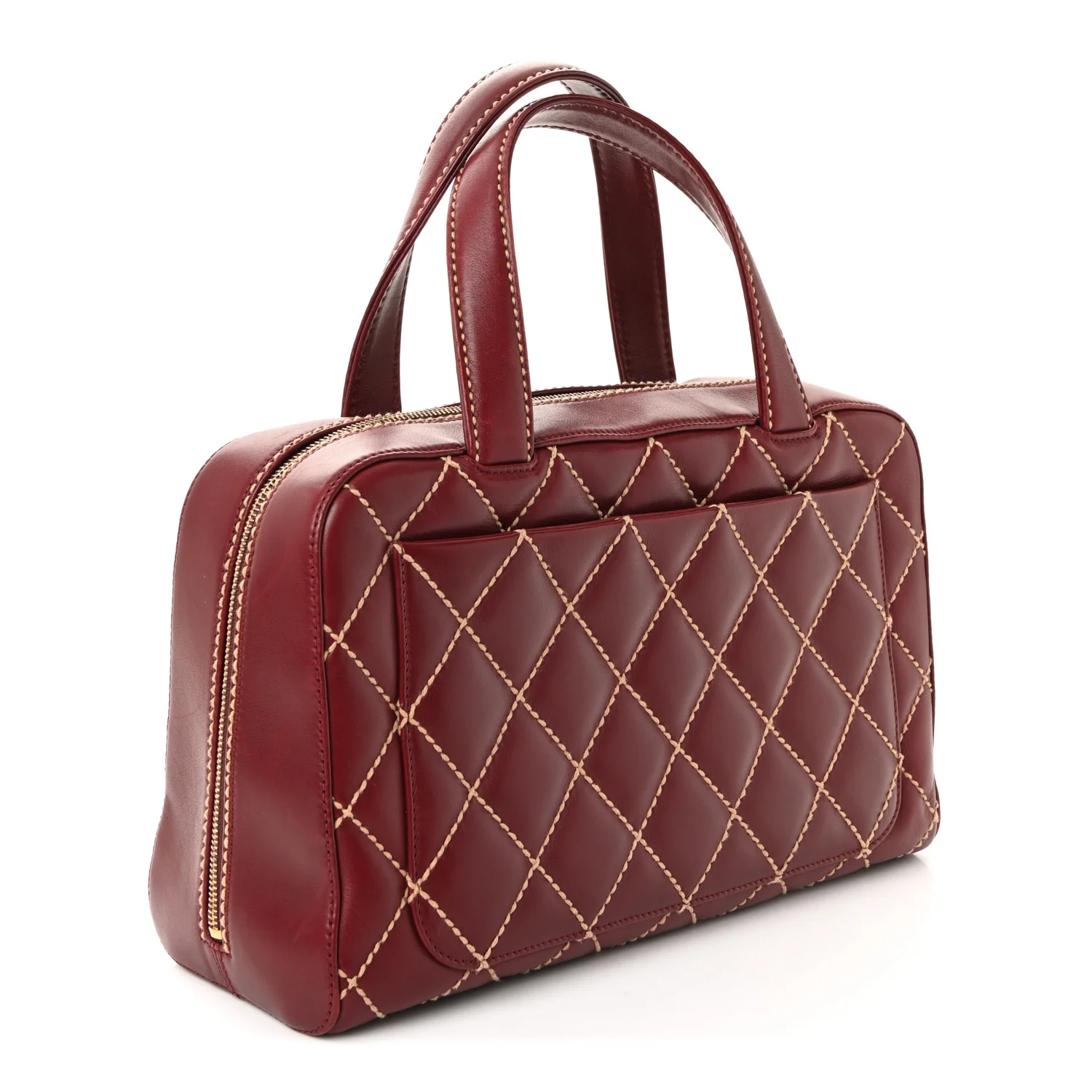 Calfskin Contrast Stitch Surpique Bowler Red - Image 4