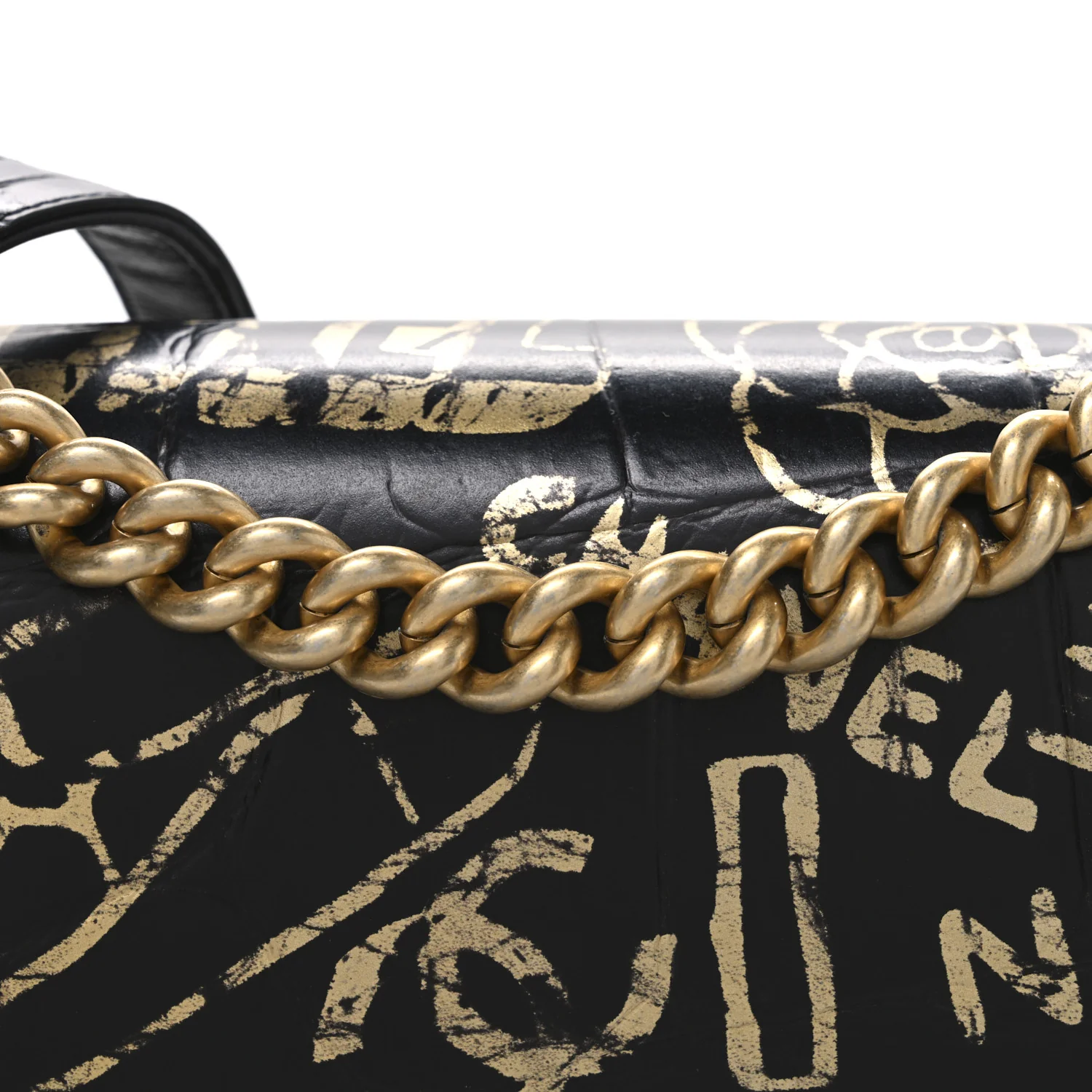 Calfskin Crocodile Embossed Graffiti Cocodile Medium Boy Flap Black - Image 8