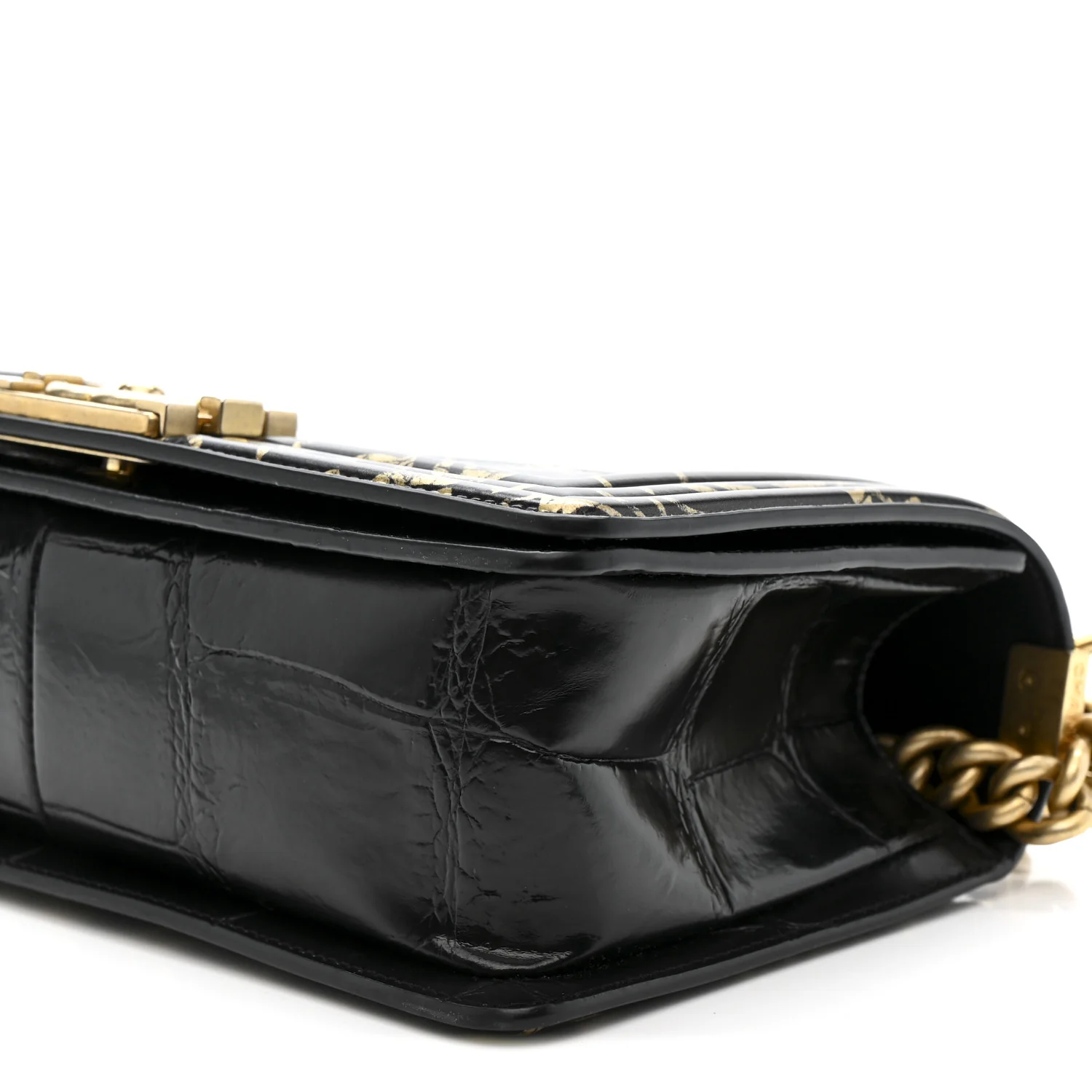 Calfskin Crocodile Embossed Graffiti Cocodile Medium Boy Flap Black - Image 10