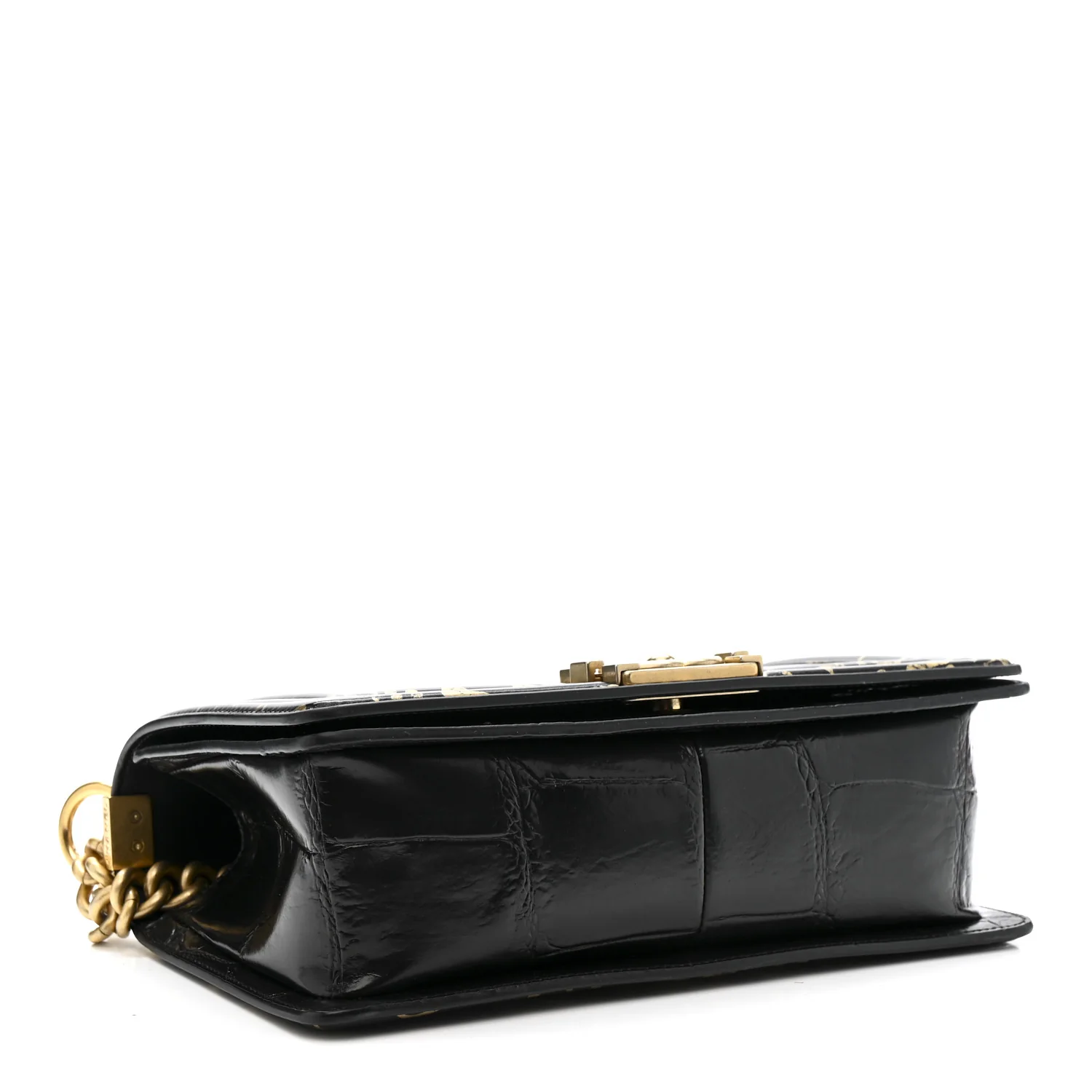Calfskin Crocodile Embossed Graffiti Cocodile Medium Boy Flap Black - Image 4