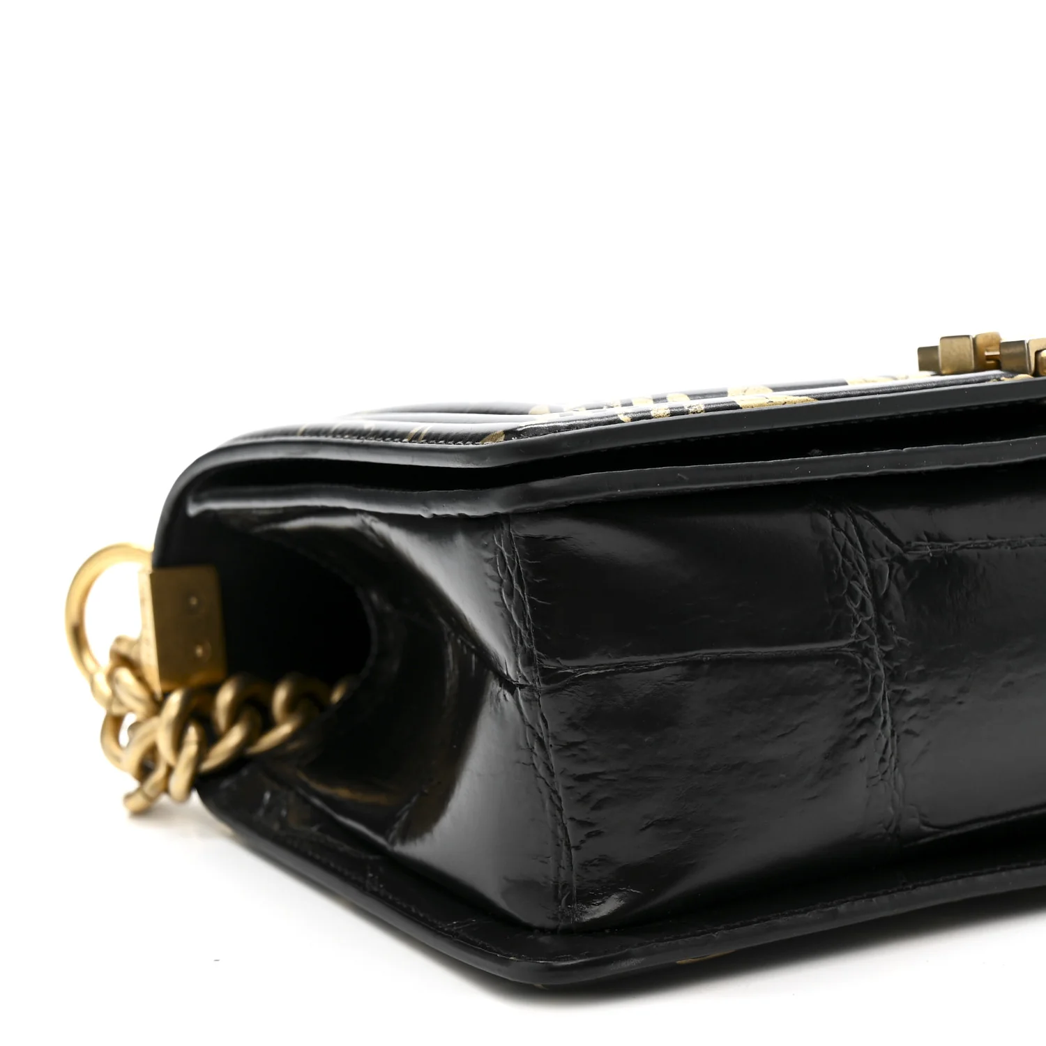 Calfskin Crocodile Embossed Graffiti Cocodile Medium Boy Flap Black - Image 9