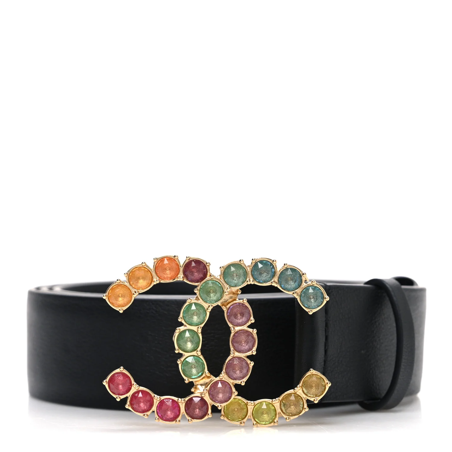Calfskin Crystal CC Belt 90 36 Black Multicolor