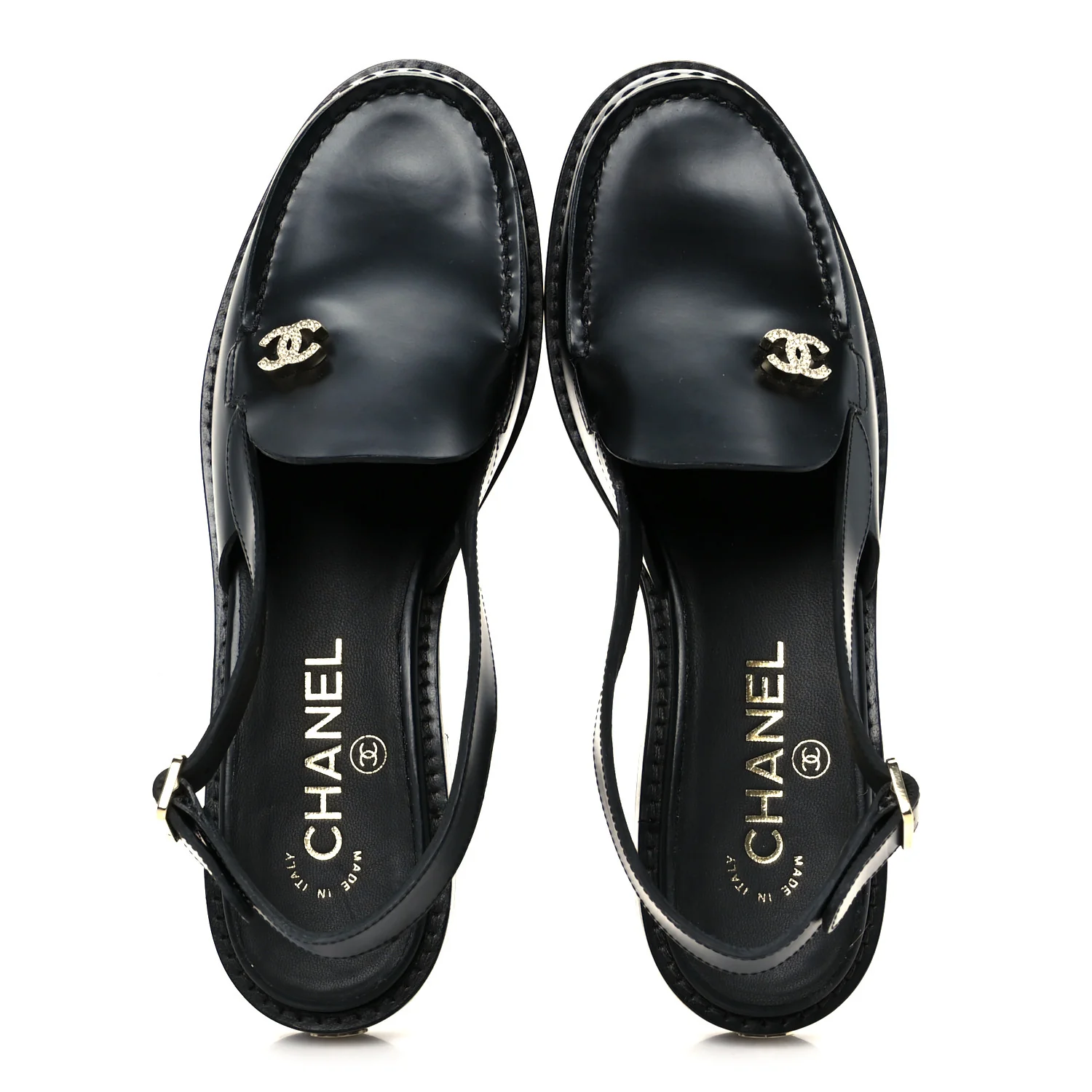 Calfskin Crystal Slingback Loafers 36 Black - Image 2