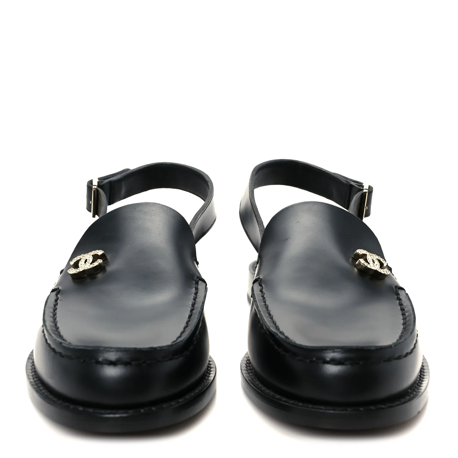 Calfskin Crystal Slingback Loafers 36 Black - Image 3