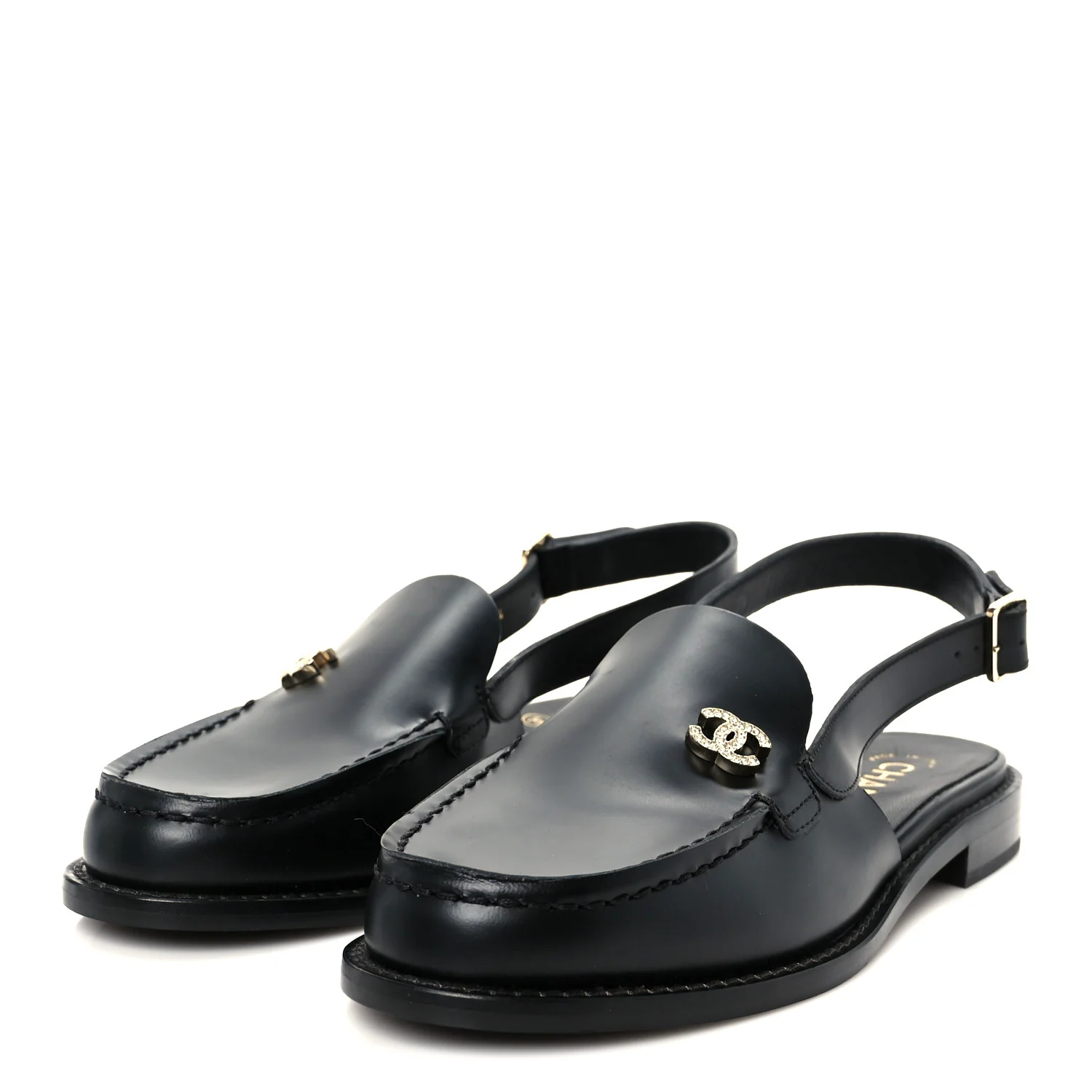 Calfskin Crystal Slingback Loafers 36 Black - Image 4