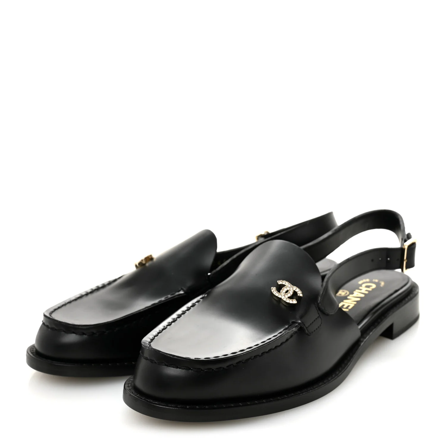 Calfskin Crystal Slingback Loafers 39 Black - Image 4