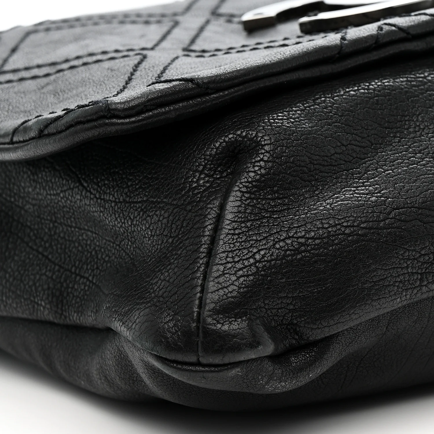 Calfskin Diamond Stitch Large Messenger Black - Image 9