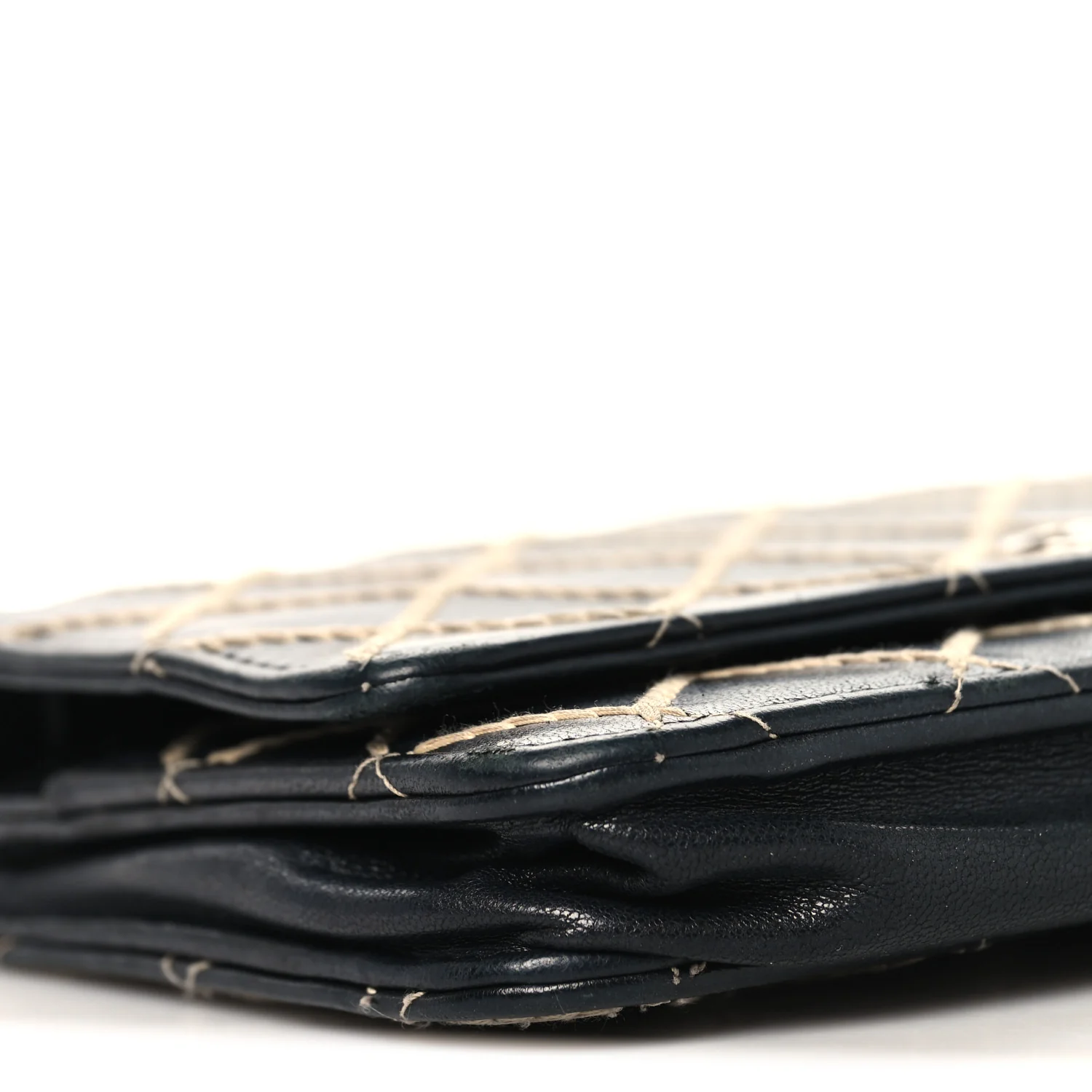 Calfskin Diamond Stitch Wallet On Chain WOC Black - Image 10