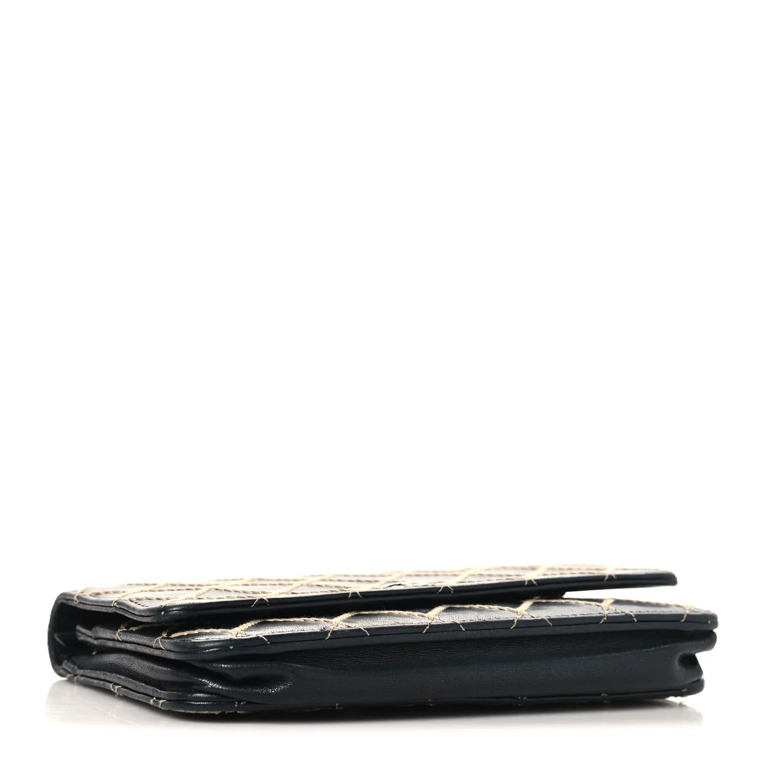 Calfskin Diamond Stitch Wallet On Chain WOC Black - Image 4