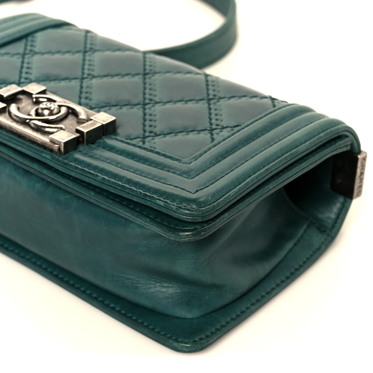 Calfskin Double Stitch Small Boy Flap Green - Image 10