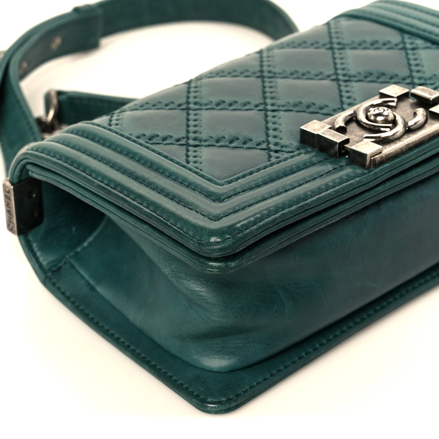 Calfskin Double Stitch Small Boy Flap Green - Image 9