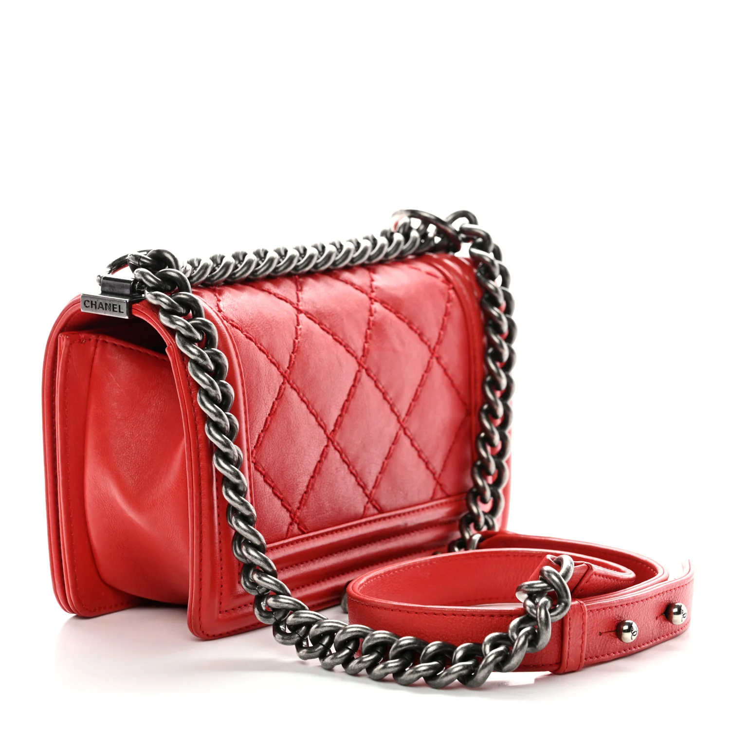 Calfskin Double Stitch Small Boy Flap Red - Image 3