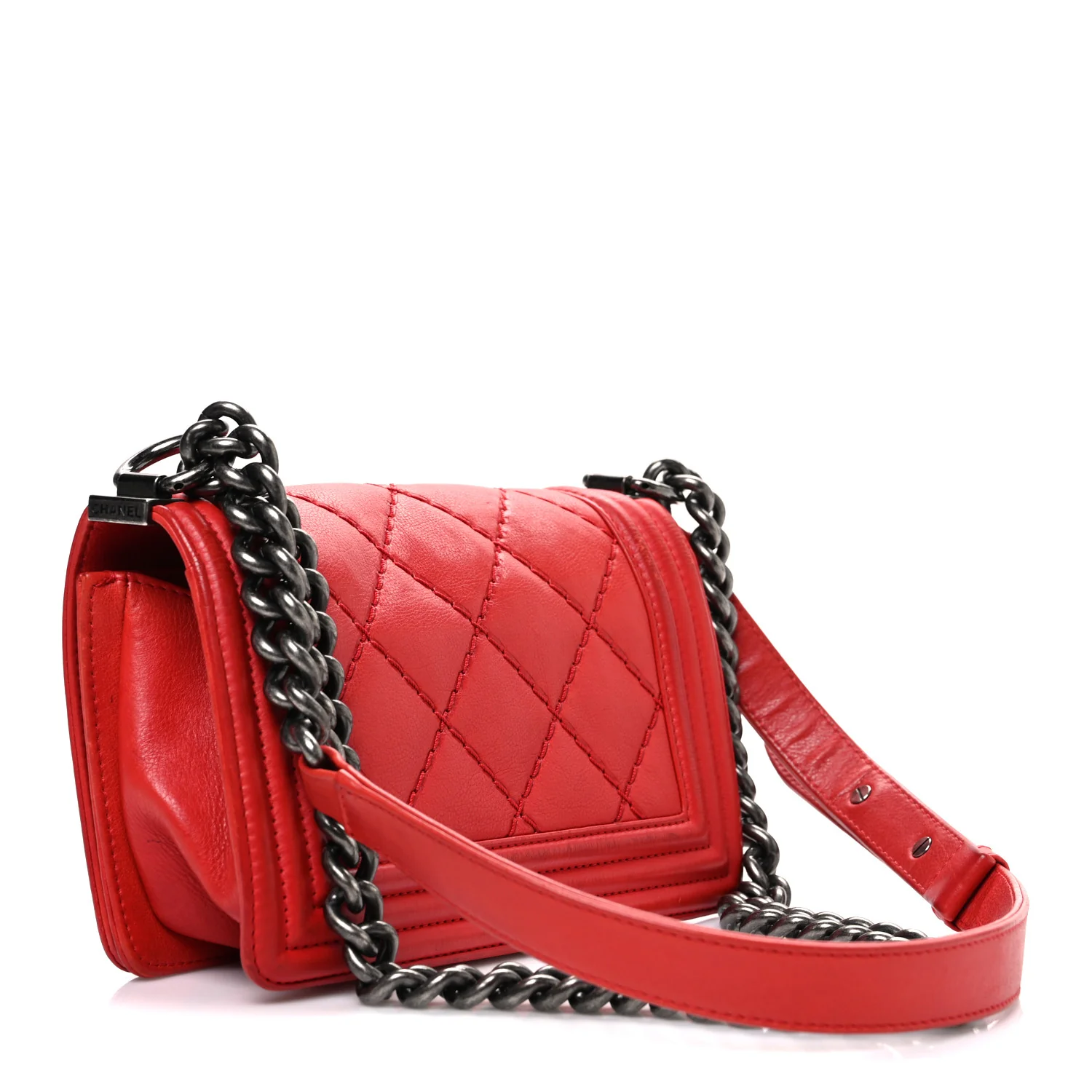 Calfskin Double Stitch Small Boy Flap Red - Image 3
