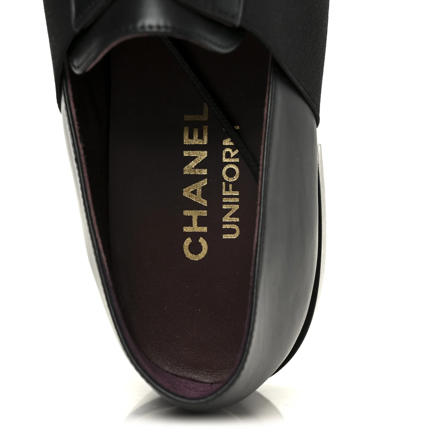 Calfskin Elastic Lace Up Cap Toe CC Loafers 39 Black - Image 7