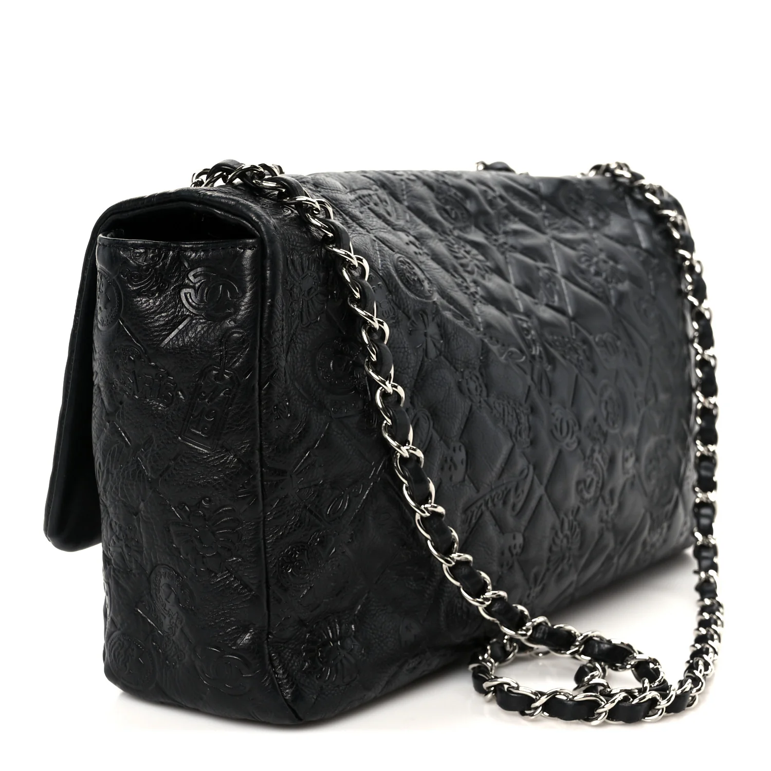 Calfskin Embossed Large Lucky Symbols Flap Black - Image 3