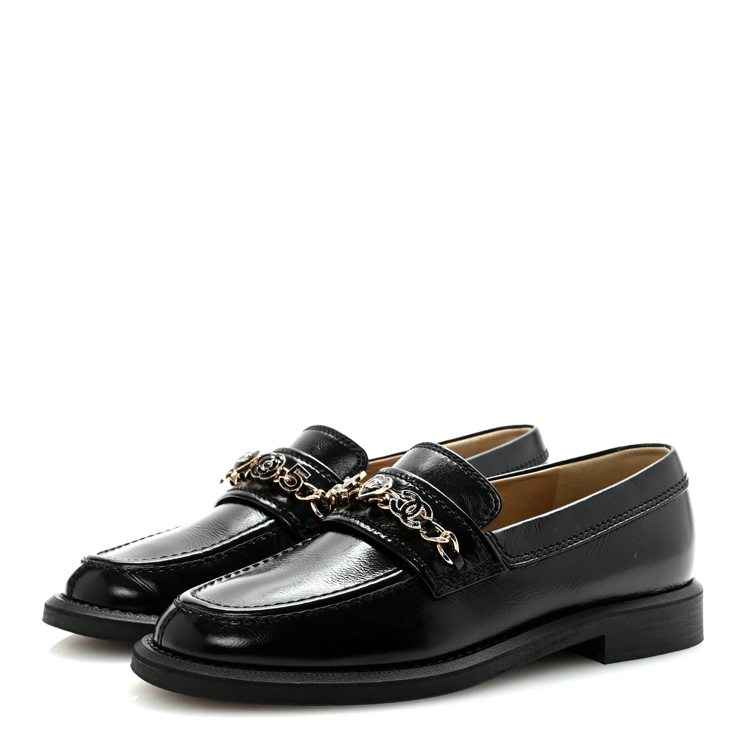 Calfskin Enamel Charms Mocassin Loafers 35.5 Black - Image 4