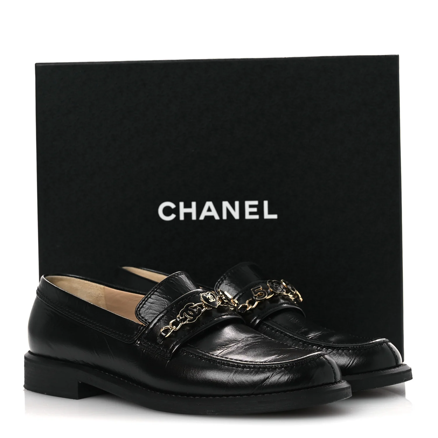 Calfskin Enamel Charms Mocassin Loafers 39.5 Black - Image 24