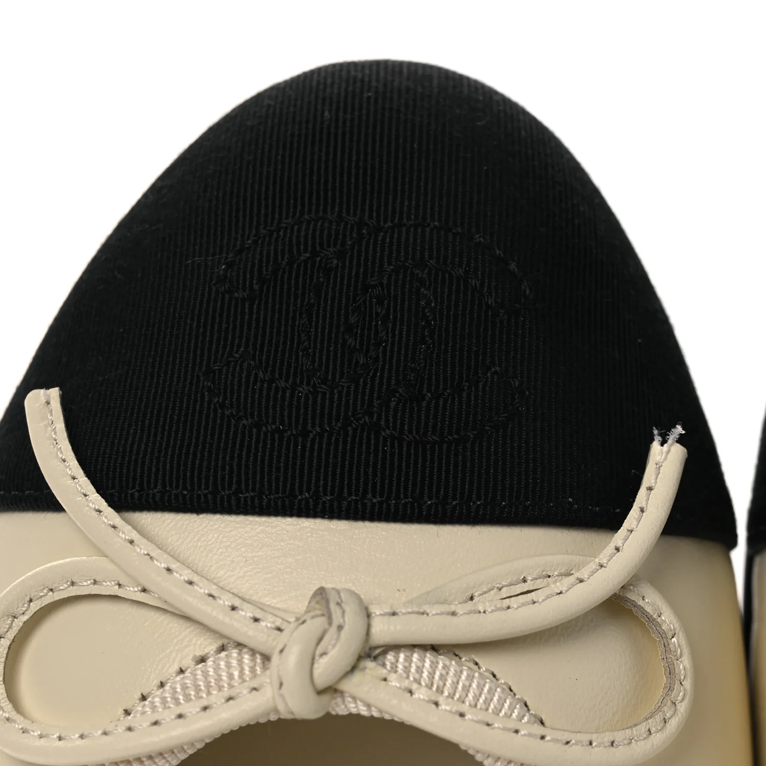 Calfskin Grosgrain Cap Toe CC Ballerina Flats 37 Ivory Black - Image 11