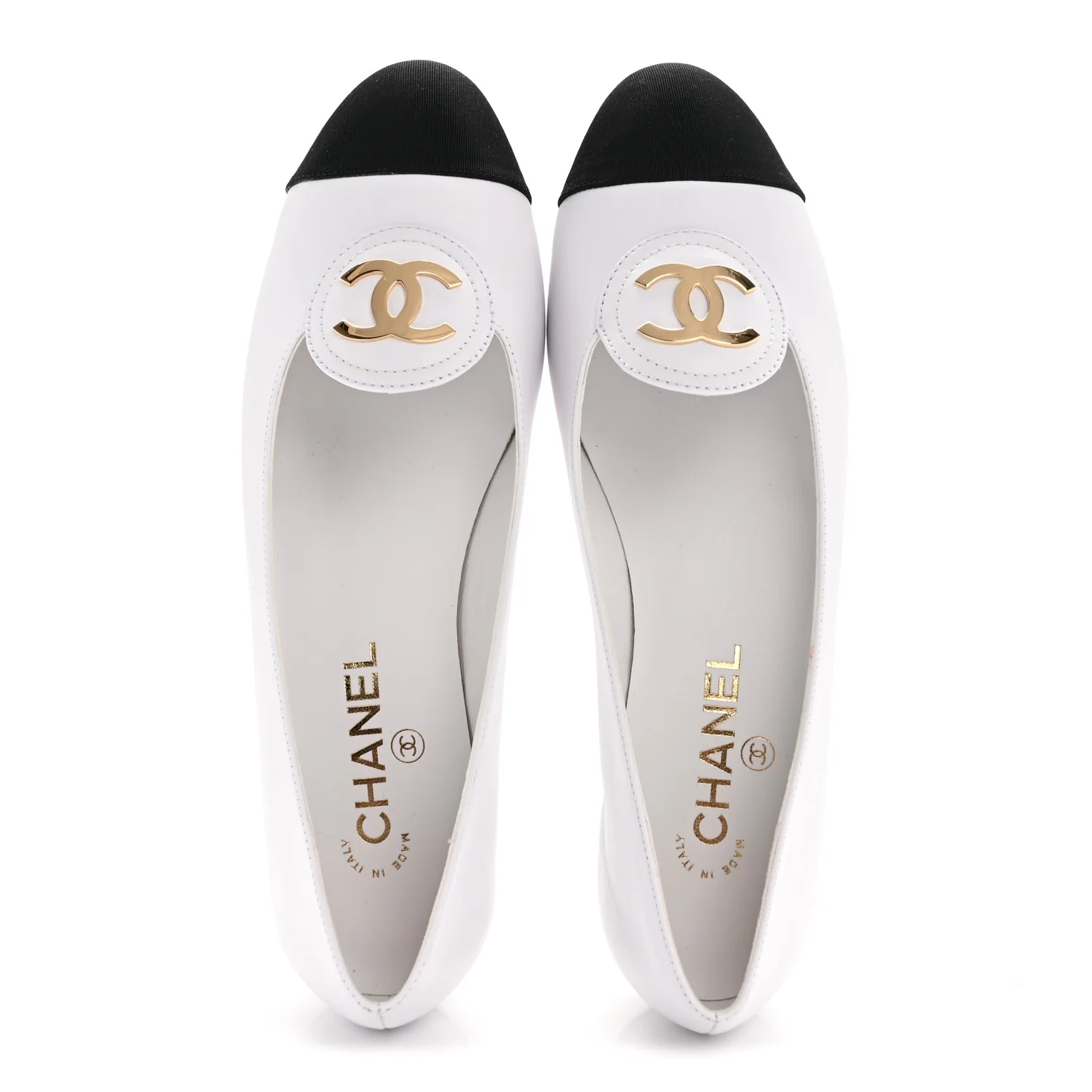 Calfskin Grosgrain Cap Toe CC Moccasin Loafers 40 White Black - Image 3
