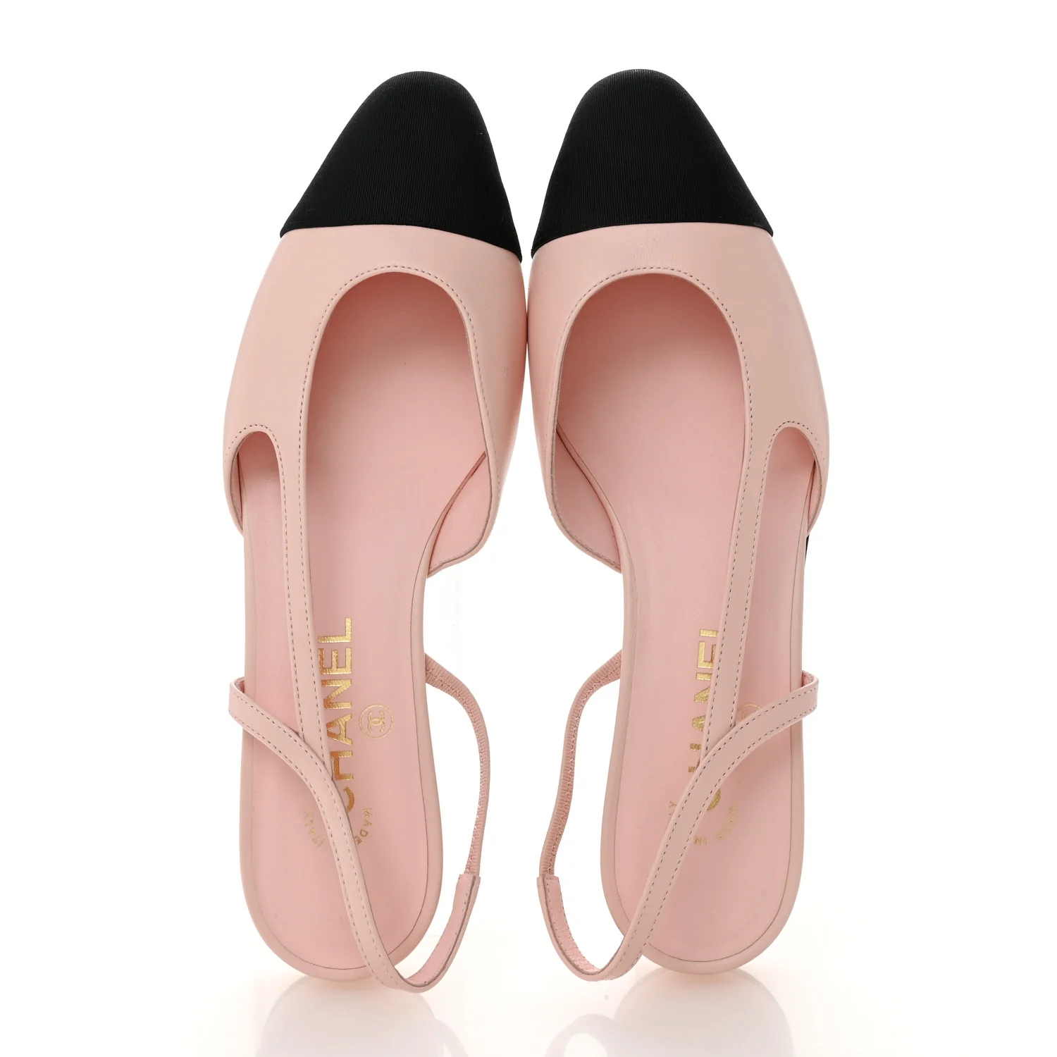 Calfskin Grosgrain Cap Toe CC Slingback Flats 39 Light Pink Black - Image 2