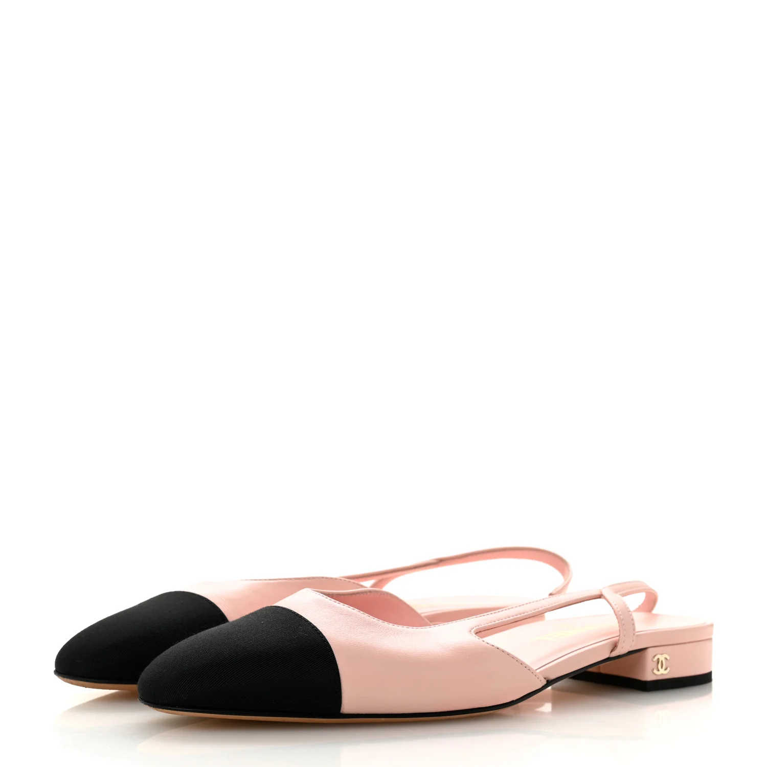 Calfskin Grosgrain Cap Toe CC Slingback Flats 39 Light Pink Black - Image 4