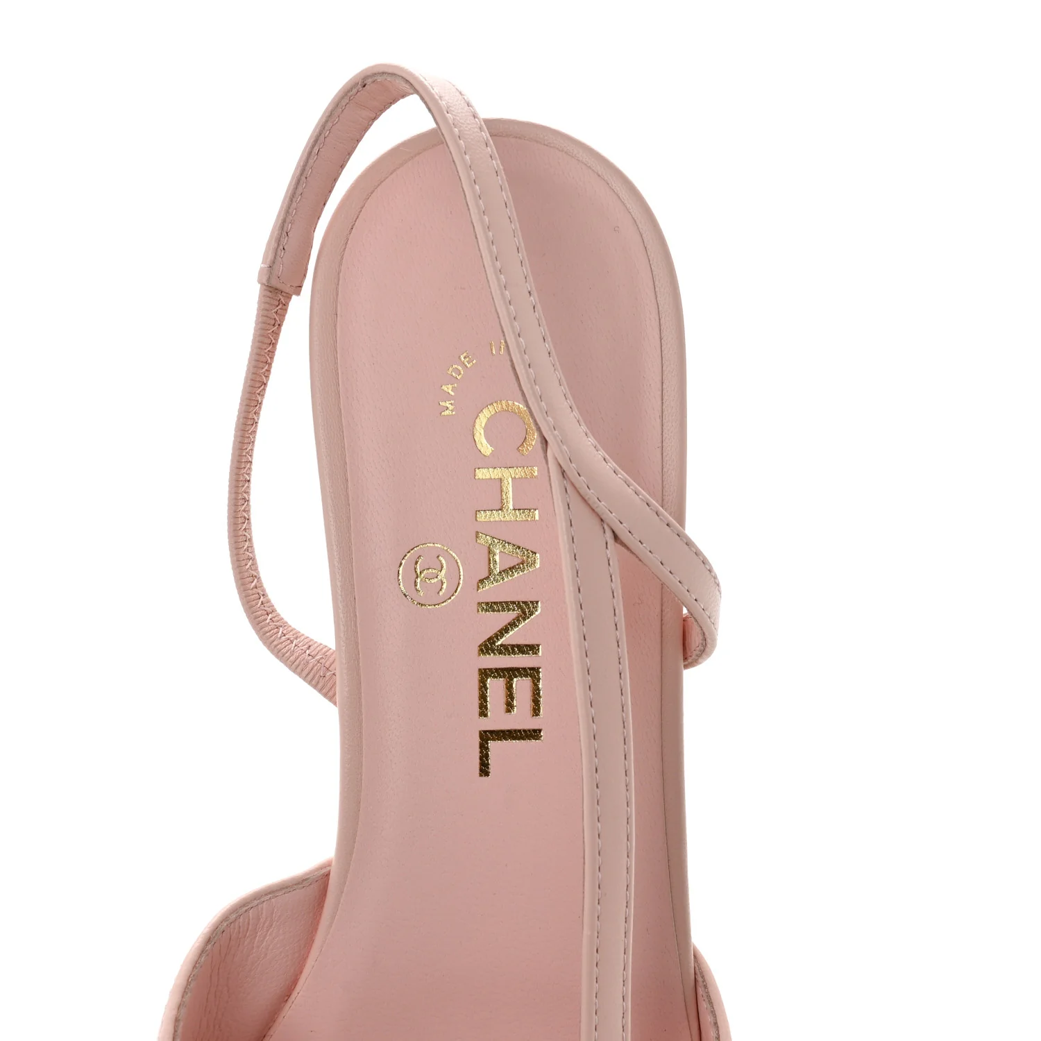Calfskin Grosgrain Cap Toe CC Slingback Flats 39 Light Pink Black - Image 7