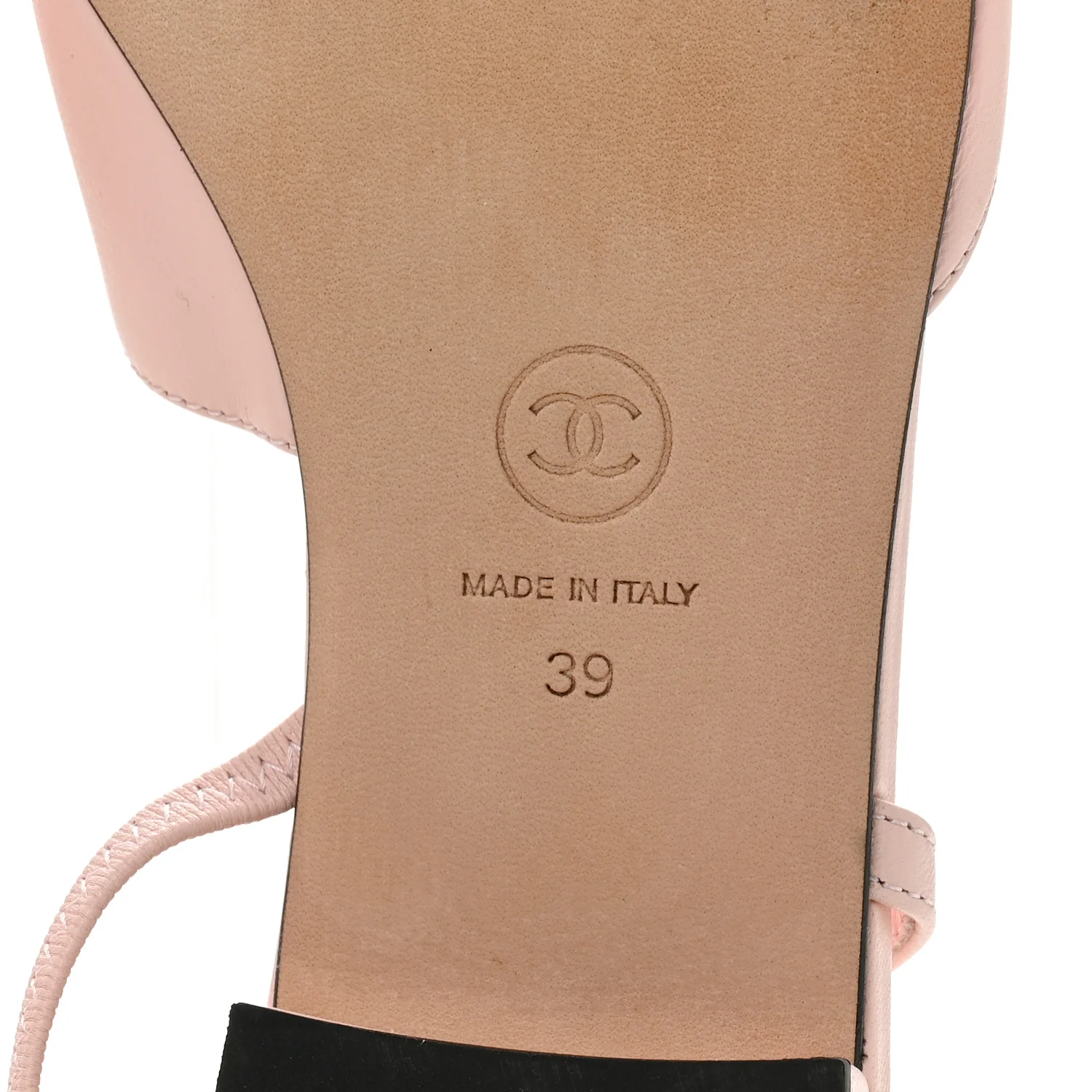 Calfskin Grosgrain Cap Toe CC Slingback Flats 39 Light Pink Black - Image 8