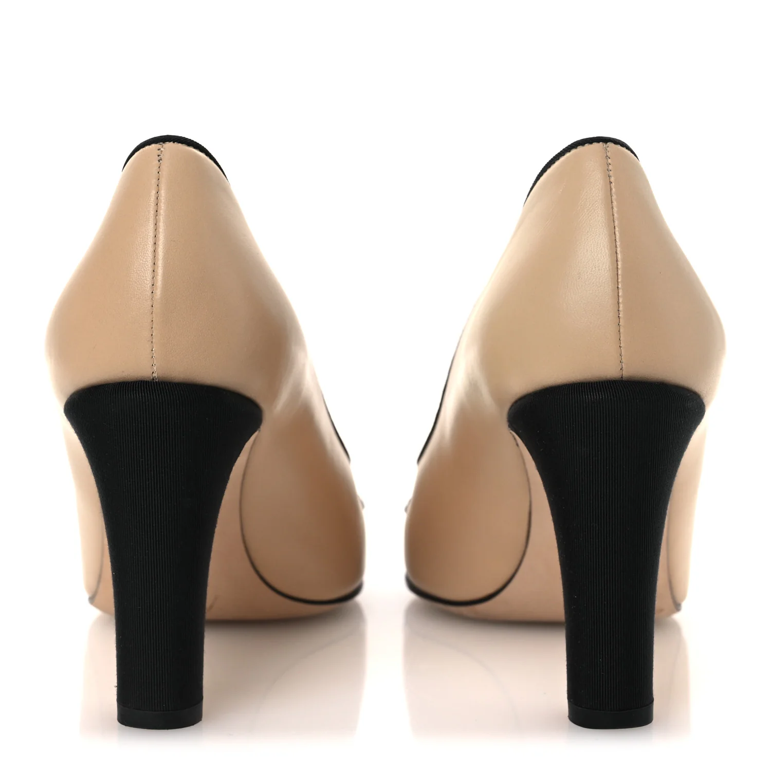 Calfskin Grosgrain Cap Toe Pearl Pumps 36.5 Beige Black - Image 6